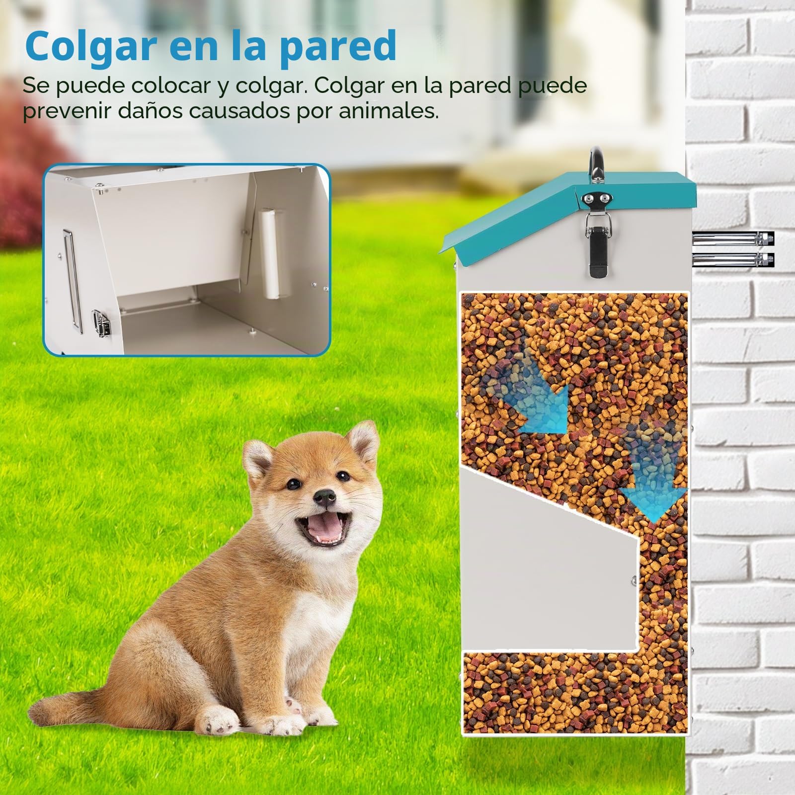 Comedero Automático para Perros de Exterior 6 kg Comedero Automático para Gatos con Almacenaje Alimentador por Gravedad para Cachorros, Perros, Gatos