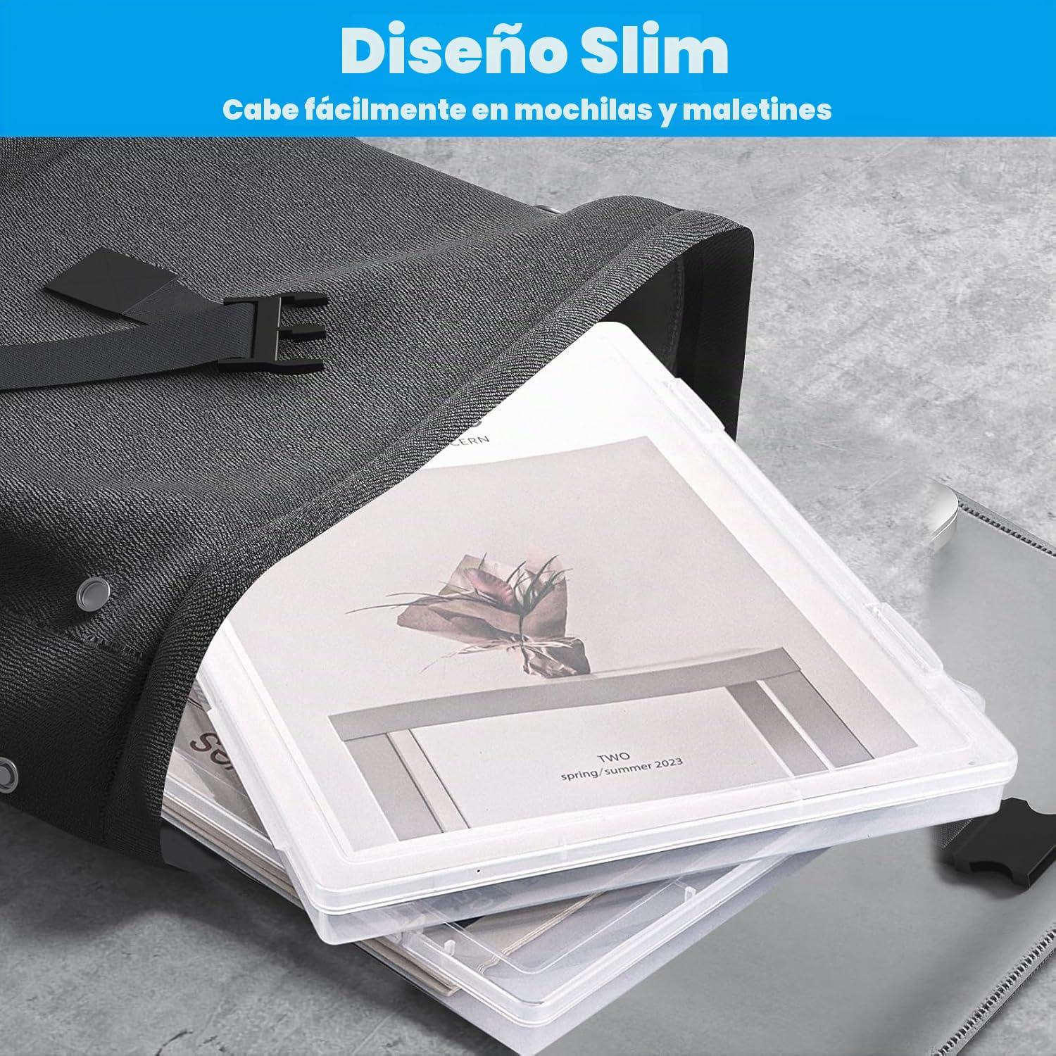 Pack de 5 Cajas Transparentes A4 para Archivo, Caja Plastico y Documentos con Cierre de Hebilla Cajas de Almacenamiento Portatiles A4 para Oficina Escuela y Hogar 32 x 23 x 5 cm