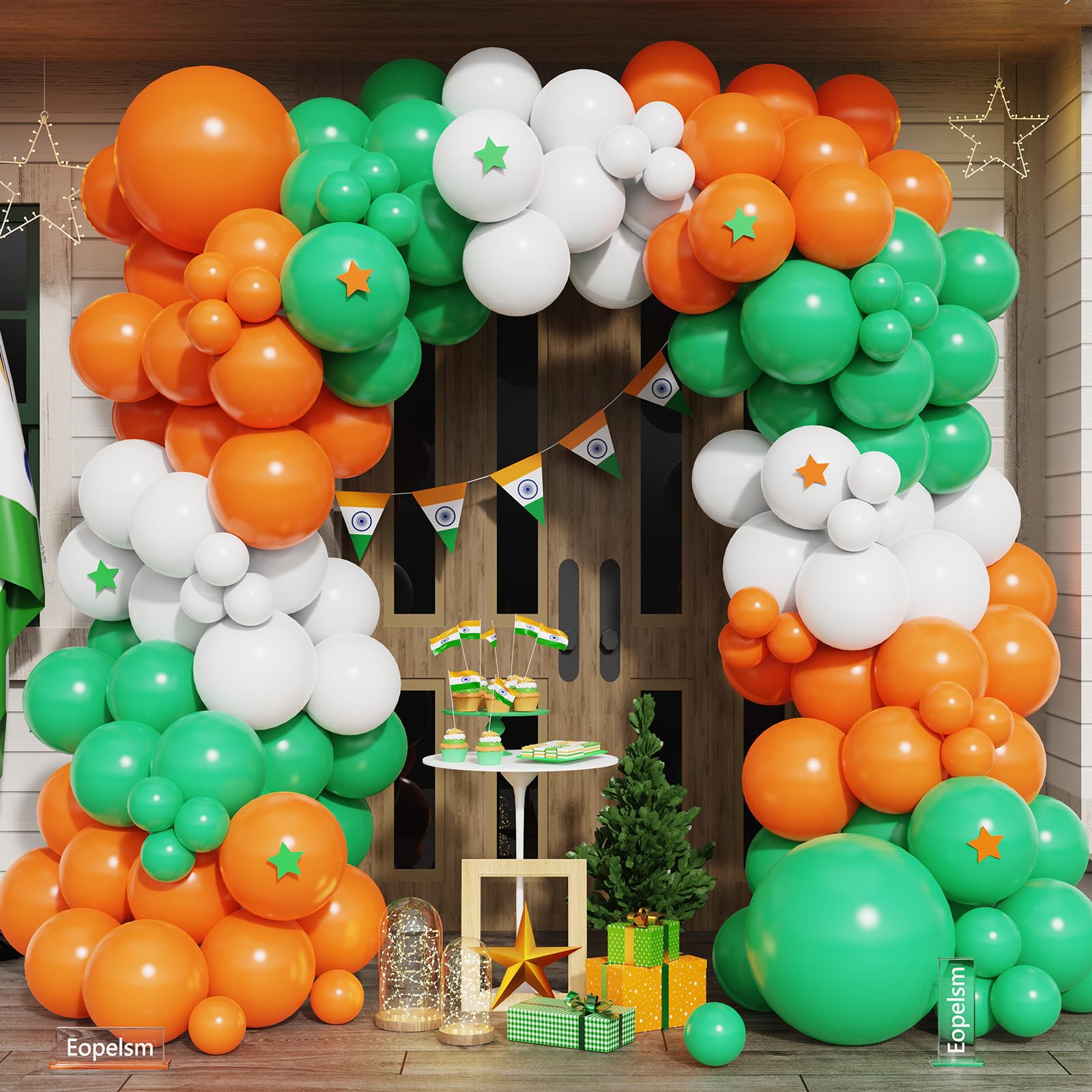 Kit de arco de guirnalda de globos verde y naranja, 172 globos de látex verde, naranja y blanco para cumpleaños, graduación, 15 de agosto, decoración de fiesta del día de la India