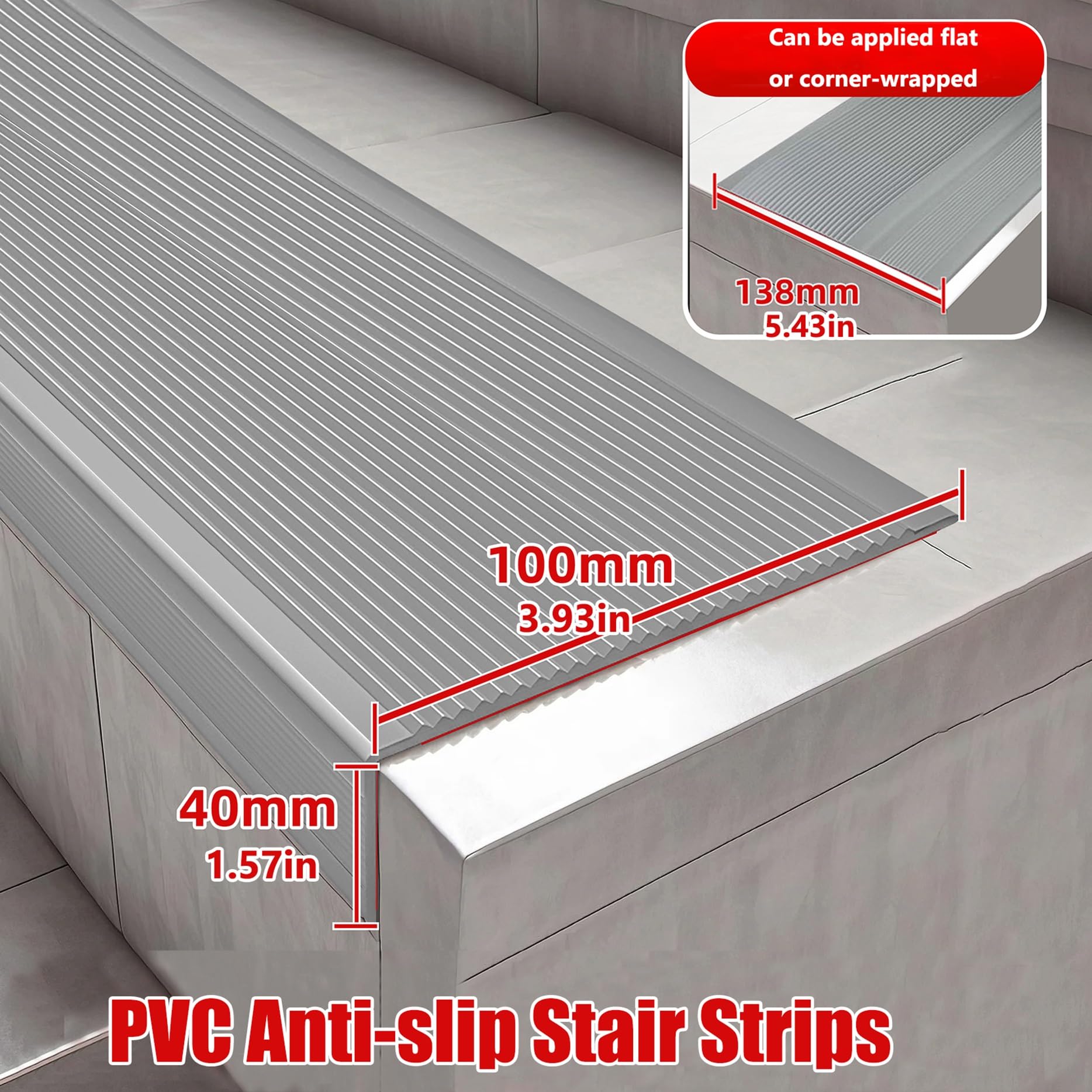 Perfil de PVC Autoadhesivo de Borde Tiras Antideslizantes para peldaños, Perfiles en Forma de L para escaleras(Gray,5m/16.40ft)
