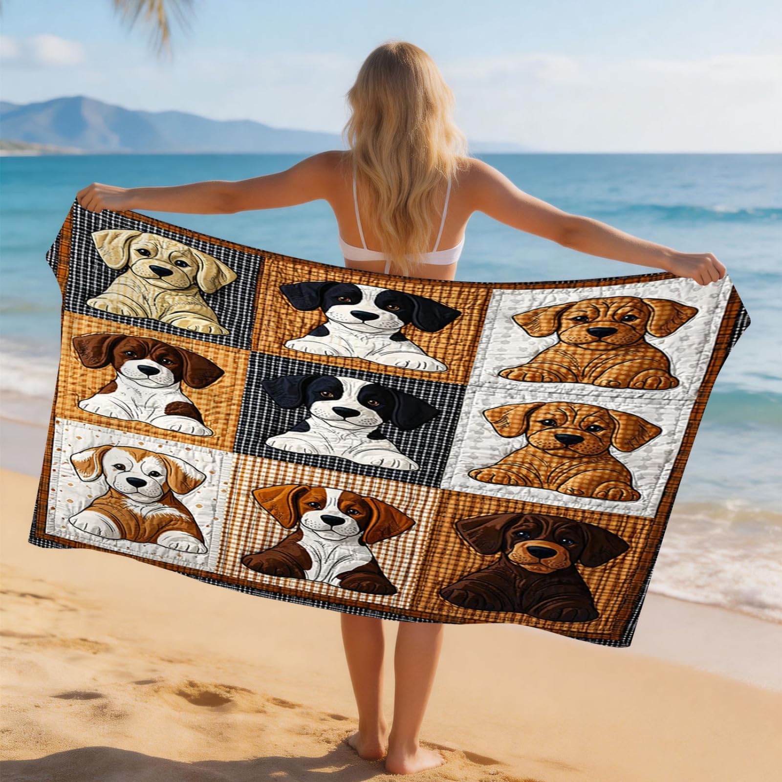 Generisch Serviette Microfibre Plage Brown Noir Chien Blanc Towel Super Absorbante Ultra Compacte Idéale pour Le Sport Voyages Plage Camping Randonnées Yoga et Natation