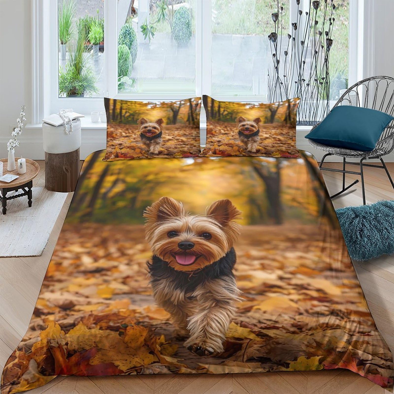 Ctjqhvkz Style-6 3D Printed Autumn Leaves Fitted Sheet Microfiber Soft Dog Pattern Mattress Cover For Bedroom Dorm Easy Care Single（135X200cm）