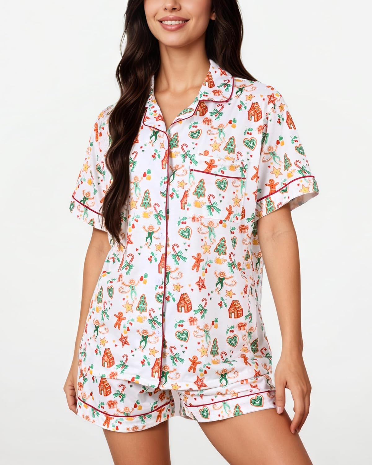 Women's Pajamas Set Button Down Ladies Summer Pajamas Monkey Printed Sleepwear Short Sleeve 2 Pc Pjs for Birthday Gift - Image 3