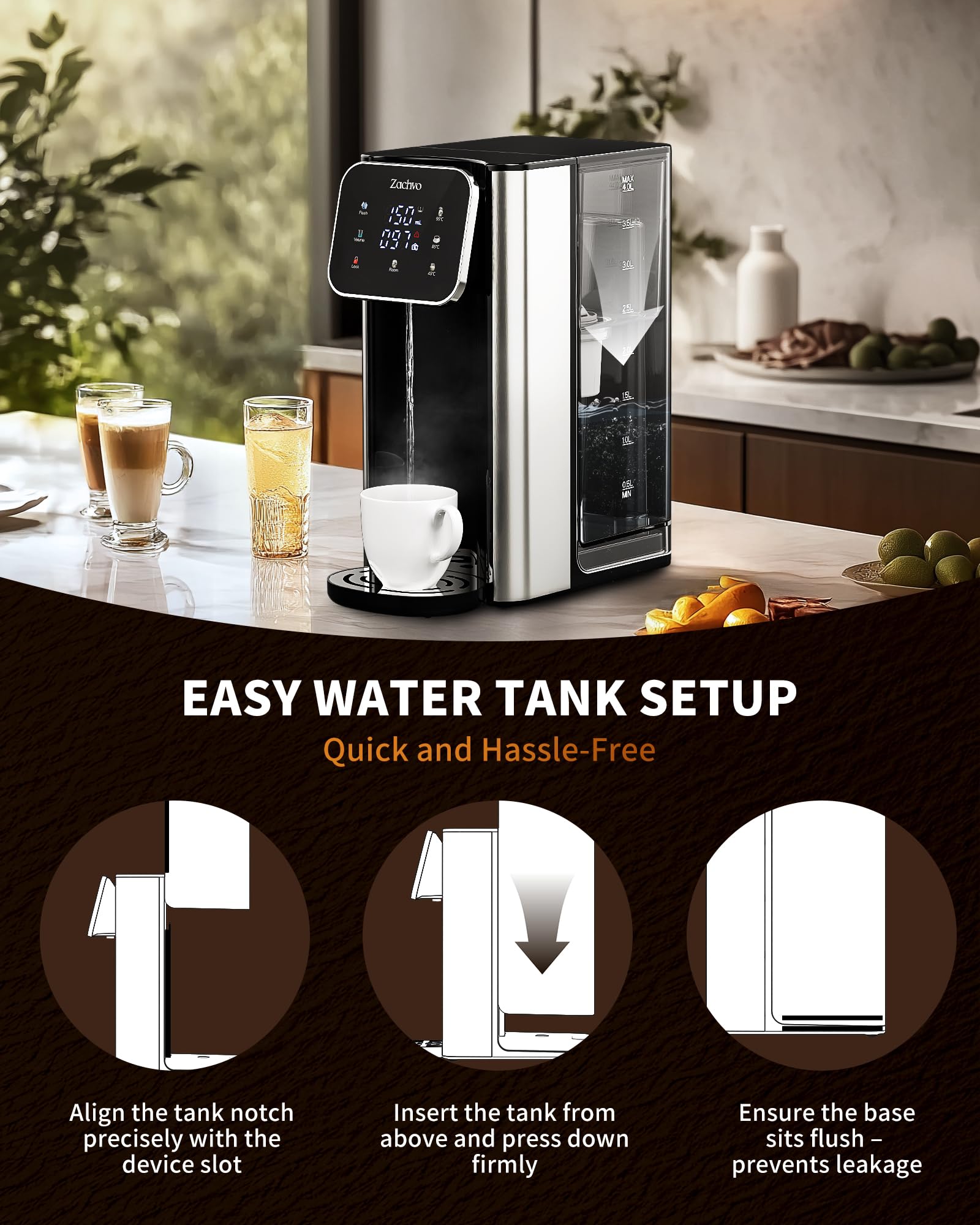 Dispenser Acqua Calda UR05 – Acqua bollente in pochi secondi, 4 temp. & 3 volumi, serbatoio 4L, compatto ed efficiente, sicuro per bambini, filtro a carbone attivo, ideale per casa e ufficio