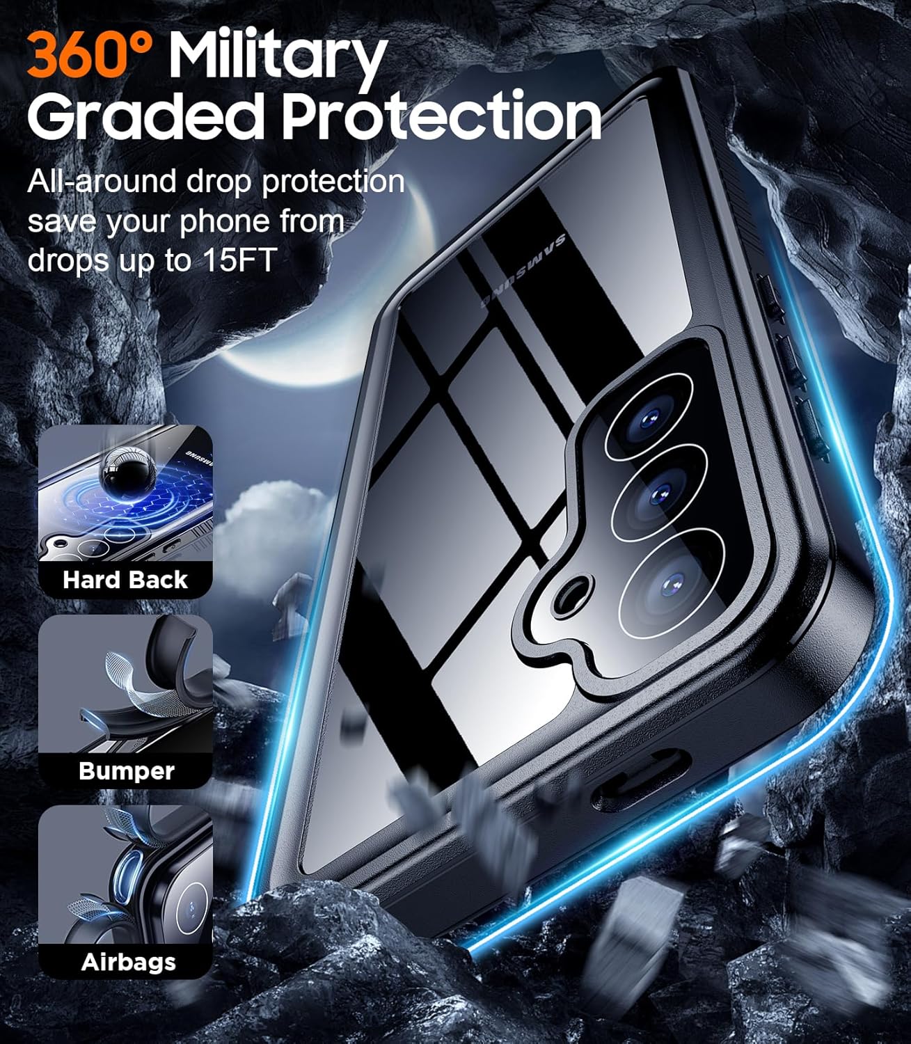 Temdan for Samsung Galaxy S24 FE Case Waterproof, [Military-Grade Drop Protection] [IP68 Underwater] Full Body Heavy Duty Rugged Shock-Proof Case for S24 FE 6.7 Inch Black - Image 3