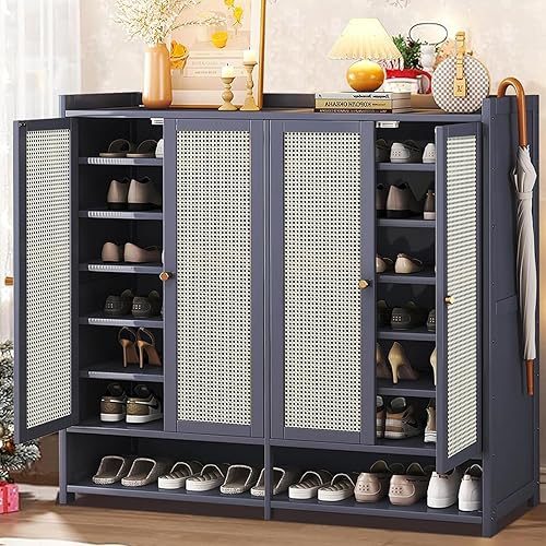 Miniatura 7 de Zapatero de bambú con puerta, organizador de zapatos de 8 niveles, armario de almacenamiento de zapatos de entrada para 36-40 pares, organizador