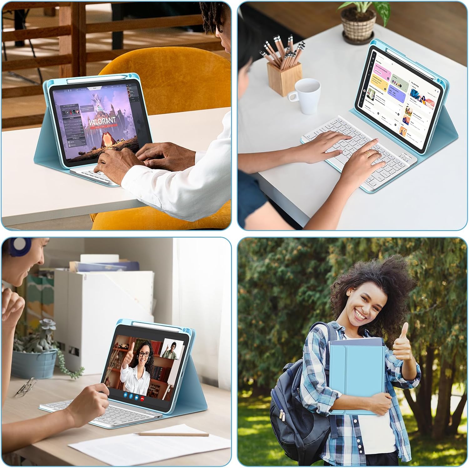 TaIYanG for iPad A16 11th 10th Generation Case with Keyboard- Detachable Bluetooth Keyboard Case with Pencil Holder, Thin & Light- Folio Cover for iPad 11 inch A16 2025 10th Gen 10.9 Inch 2022 (Blue)
