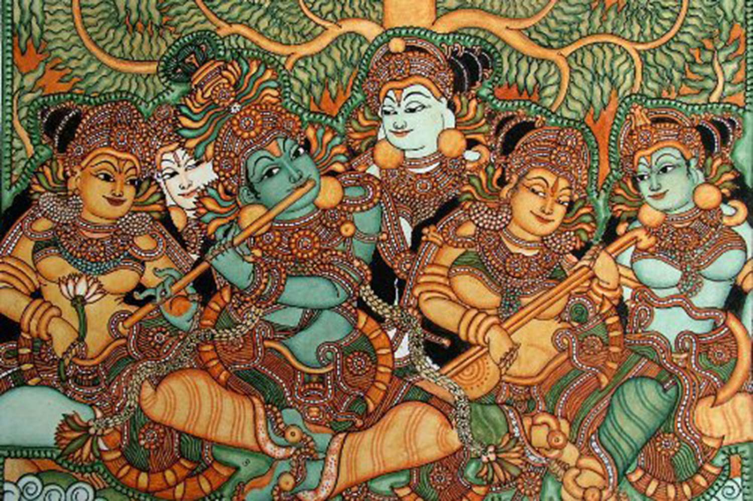 64 Arts Unframed Canvas Prints Krishna Playing The FluteKerala Mural