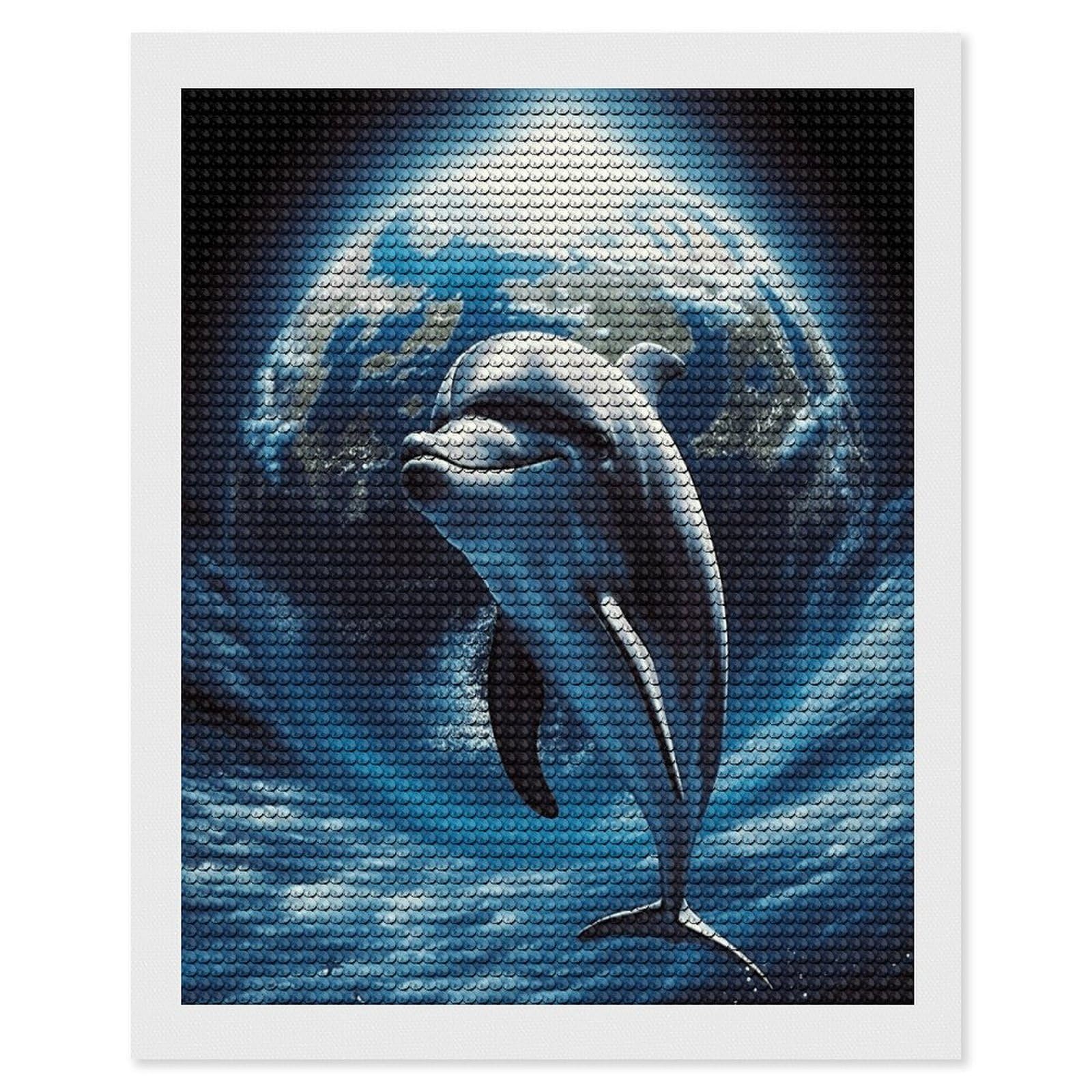 JTREHY Dolphin Earth Diamond Art Kits Personalized DIY Round Diamond Painting Kits for Beginner Full Drill Diamonds Dots Paintings for Adults Gem Art Crafts Home Decor