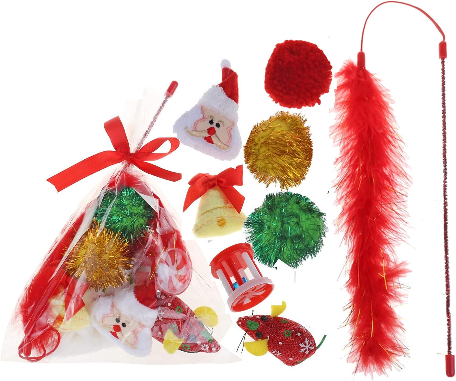 JPB 8 Pack Cat Toy Christmas,Cat Feather Toy,Kitten Mouse Toy and Kitty Plush Toy with Catnip