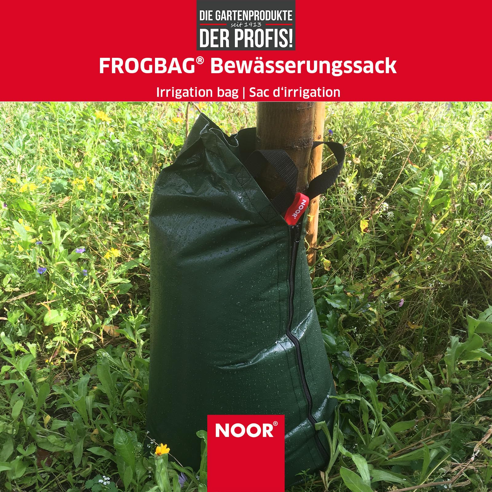 NOOR Bewässerungssack FROGBAG - 75 L Bewässerungsbeutel | robuster Wassersack 90x52x84 cm - Baumbeutel aus reißfestem PE-Gewebe 200 g/m² - langzeit Tröpfchenbewässerung für Bäume
