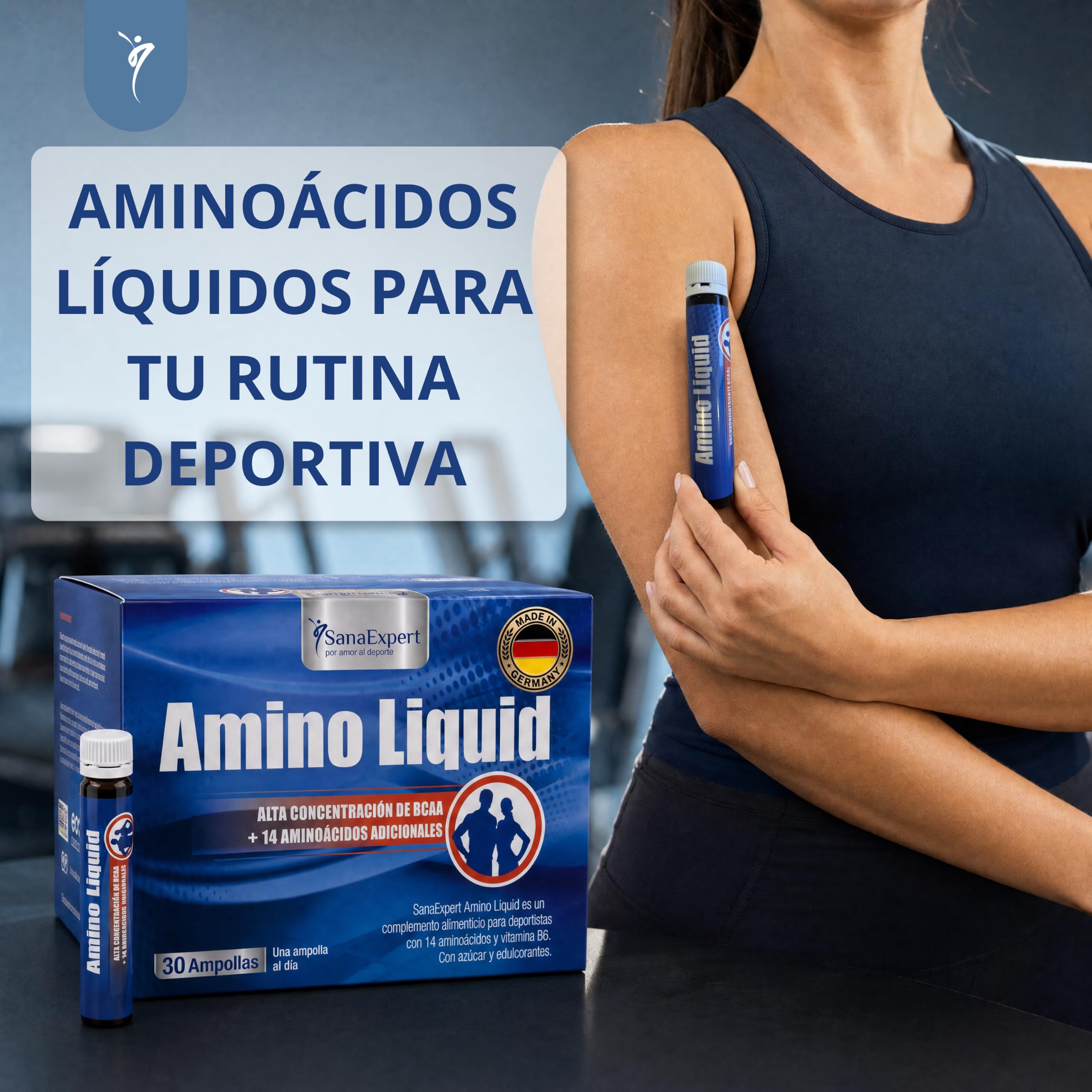 SanaExpert Amino Liquid - Suplemento Líquido con BCAAs, L-Arginina y Extracto de Té Verde para la Recuperación y Desempeño Deportivo - Sabor Pomelo - 30 Ampollas - Fabricado en Alemania