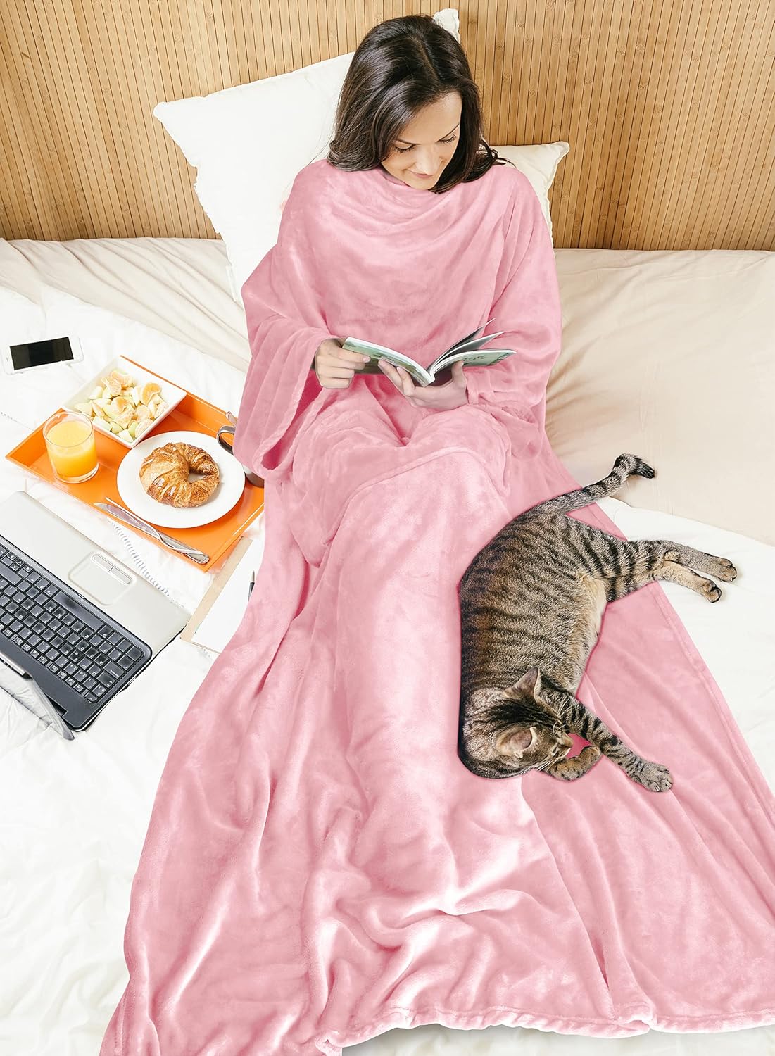 Catalonia Classy Wearable Blanket with Sleeves and Pocket, Comfy Soft