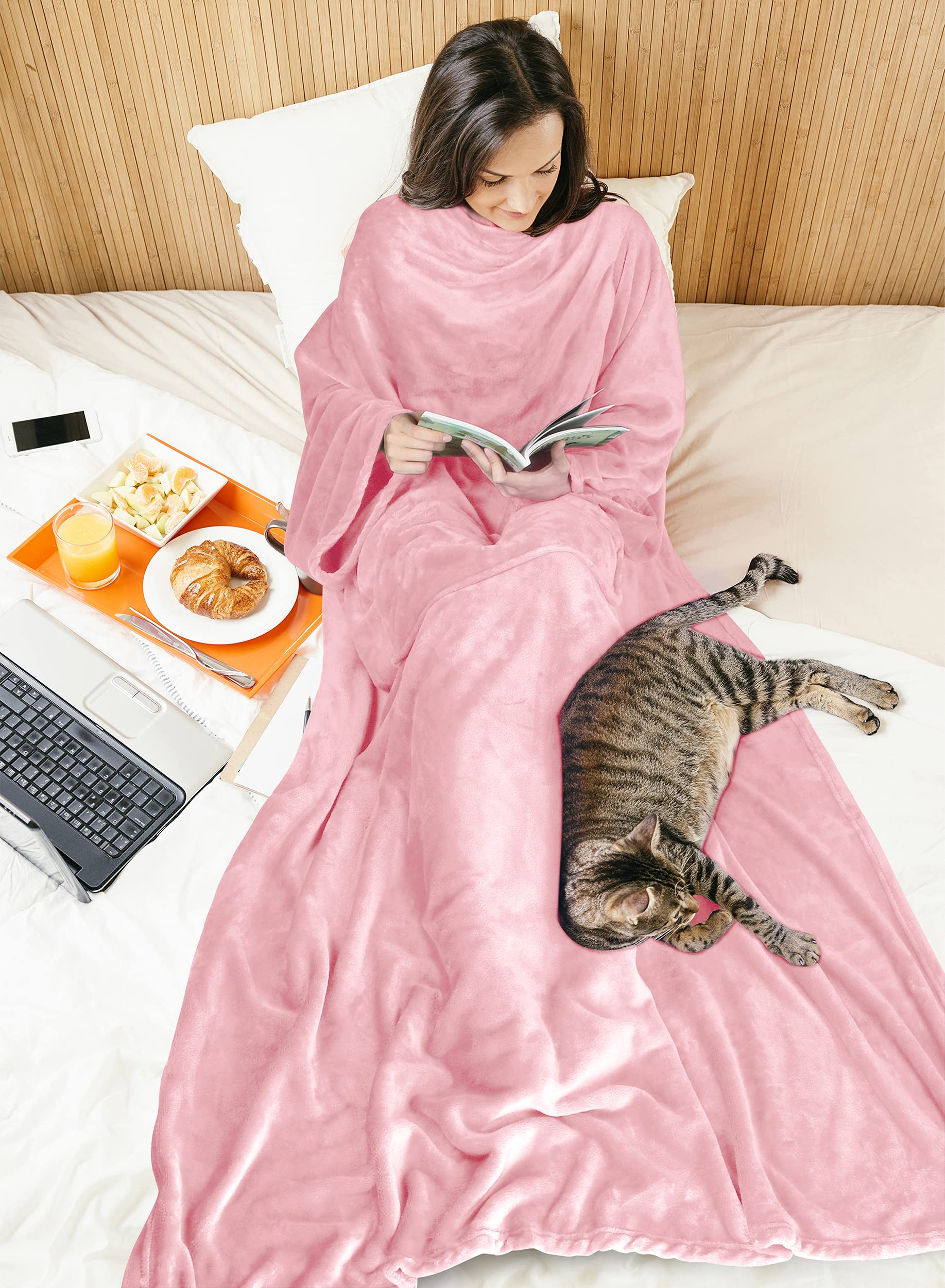 Catalonia Classy Wearable Blanket with Sleeves and Pocket, Comfy Soft  Fleece Mink Micro Plush Wrap Throws Blanket Robe for Women and Men 185 x  130 cm, Pink : Amazon.co.uk: Home u0026 Kitchen