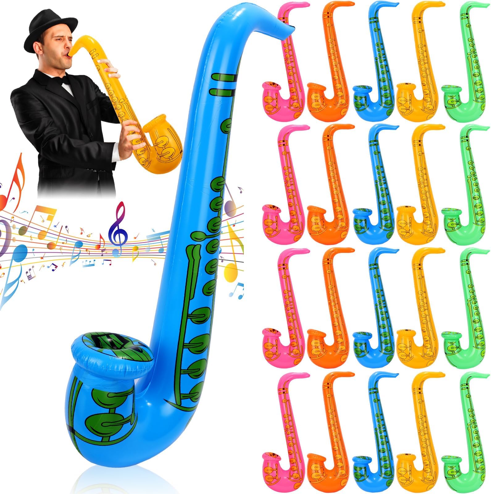 Jenaai 20 Pcs Inflatable Saxophone Inflatable Instrument Toy Blow Saxophone