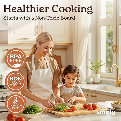 Miniatura 5 de SMIRLY Tablas de cortar de bambú para cocina juego de tablas de cortar de bambú juego de tablas de cortar de madera con soporte juego de tablas de