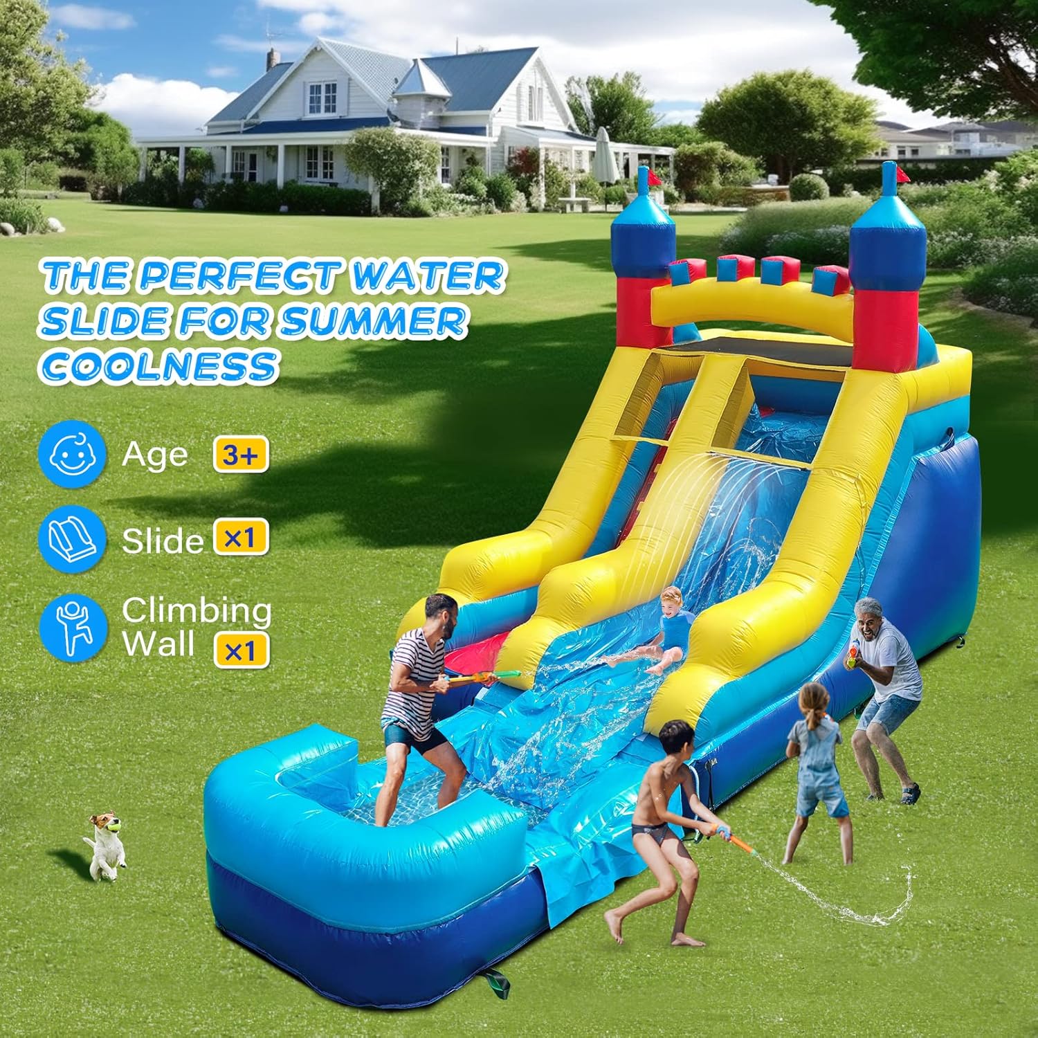 JOYMOR Commercial Grade Inflatable Water Slide with Splash Pool for Kids and Adults, 100% PVC Vinyl Inflatable Water Park for Outdoor Fun Backyard with Air Blower (23 x 9 x 14ft)