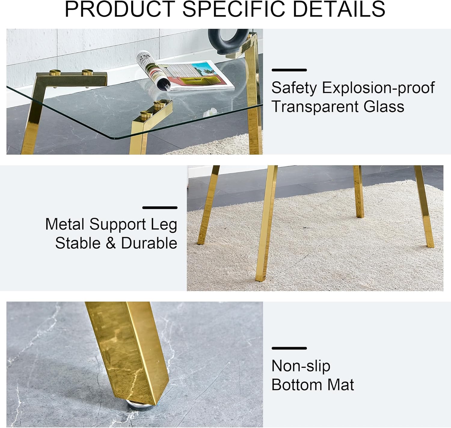 5 Pieces Modern Gold Dining Table Set, 51'' Small Luxury Rectangle Kitchen Table Set, 4 Person Clear Glass Top Minimalist Dinner Table Set, Rose Red Woven Chair, for Café Apartment Home