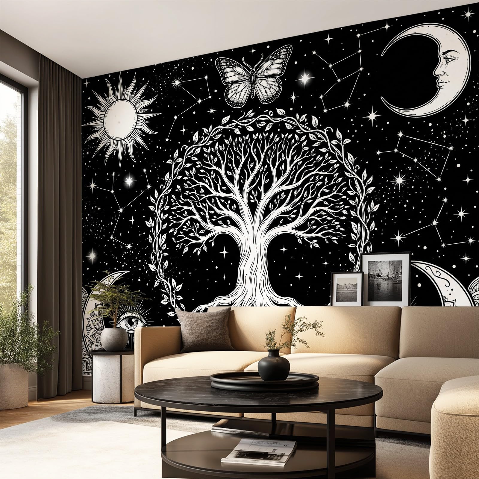 Tapete Astrologisch Botanisch Fototapete Lebensbaum Mond 250 x 150 cm