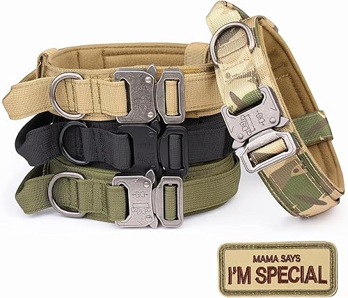 Miniatura 8 de KCUCOP - Collar táctico para perro, collar militar para perro con 2 parches de 1.5 pulgadas de ancho, con mango grueso, collares para perro K9,