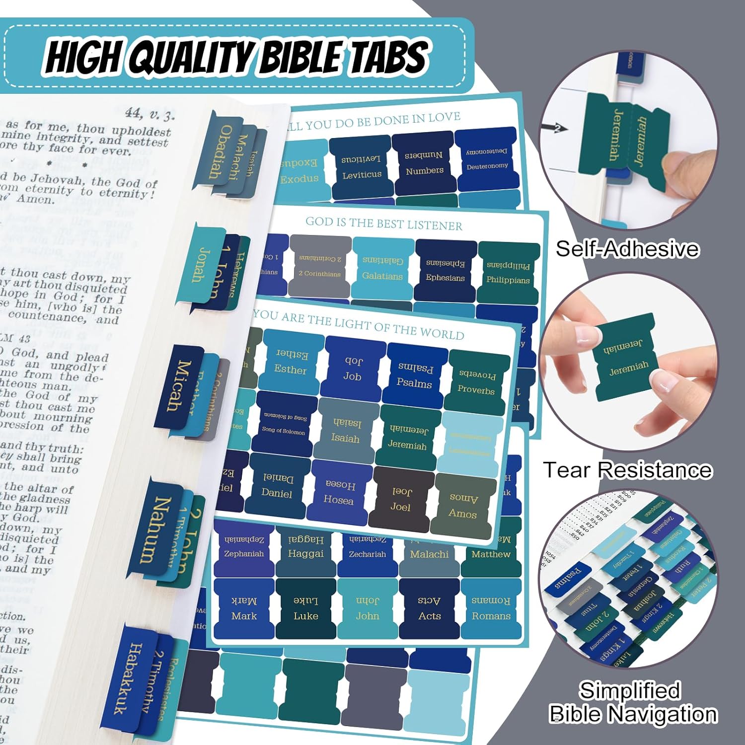 Bible Tabs, 75 Tabs, Laminated Bible Index Tabs for Women and Men, Bible Book Tabs for Easy Navigation, Large Print Easy to Read(Gold Foil Blue) thumbnail