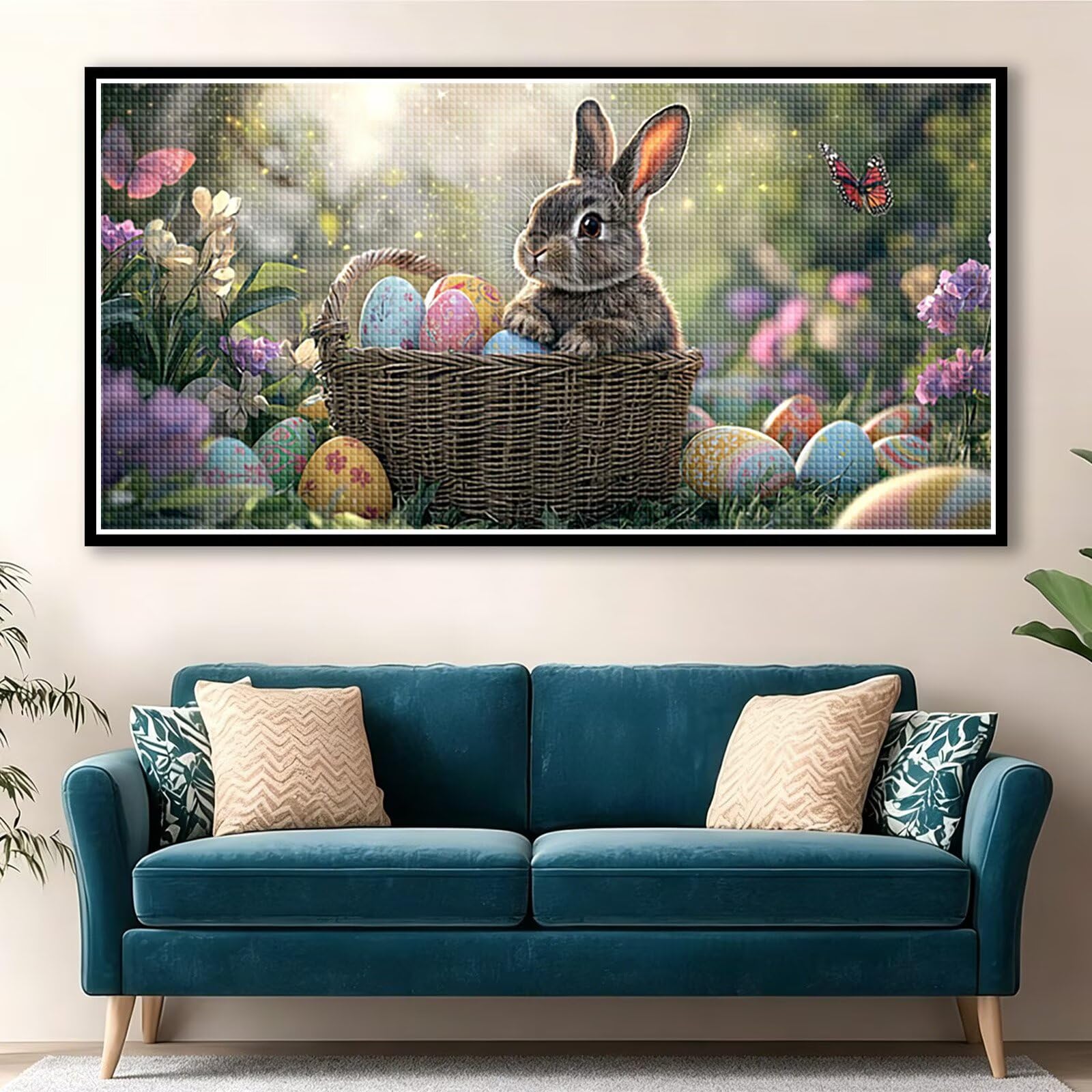 Diamond Painting Kaninchen Diamant Painting Bilder Erwachsene Ostern, DIY Set Erwachsene Crystal Art, 5D Diamond Art Viereckige Steine, Strass Stickerei Kreuzstich für Zimmer Deko 120x60cm 0J-954