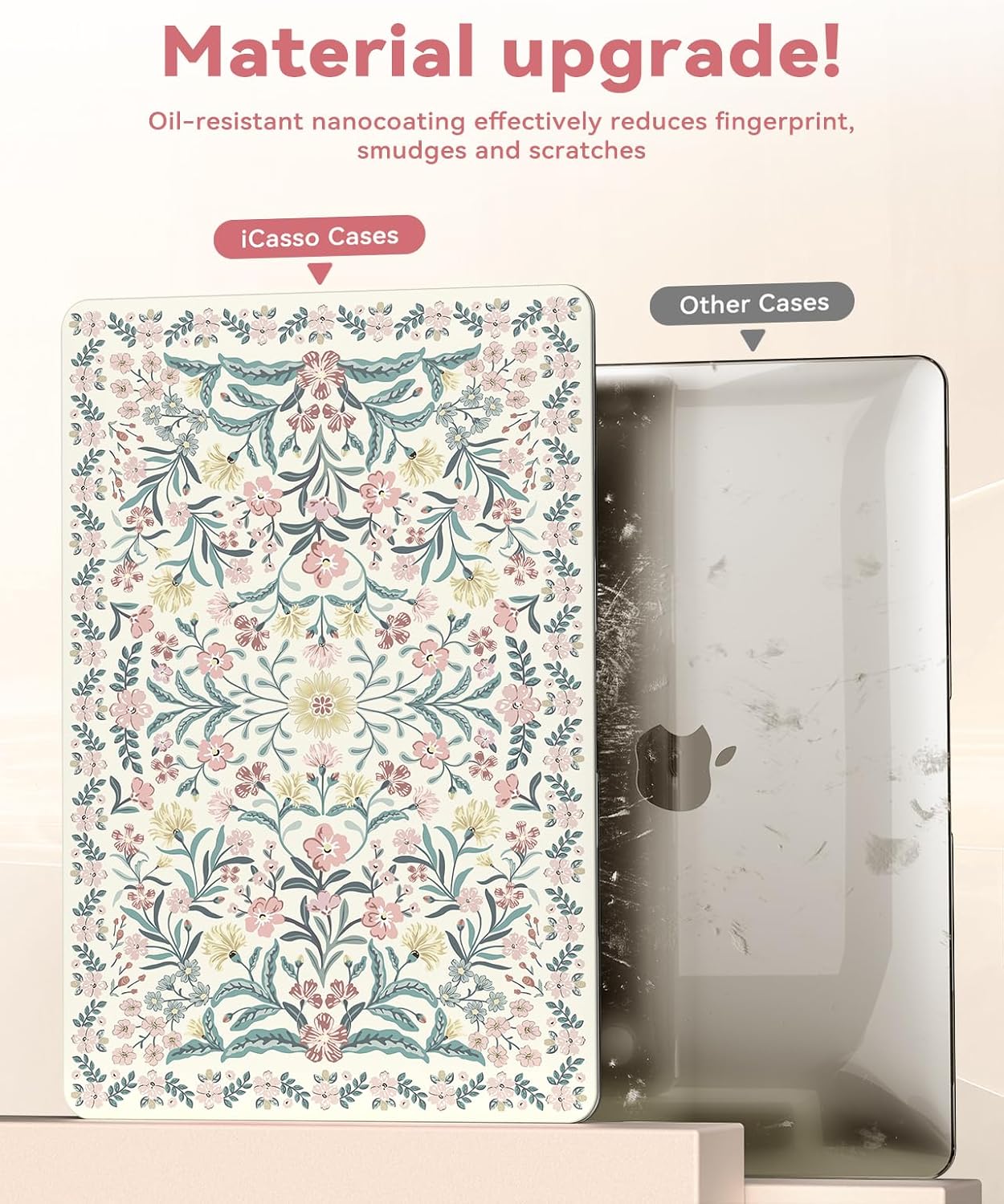 iCasso for MacBook Pro 13 inch Case M2 2025, 2024-2016 A2338 M1 A2251 A2289 A2159 A1989 A1708 A1706, Slim Anti-Scratch Protective Plastic Hard Shell Case+Keyboard Cover for Mac Pro 13''-Pink Floral - Image 4