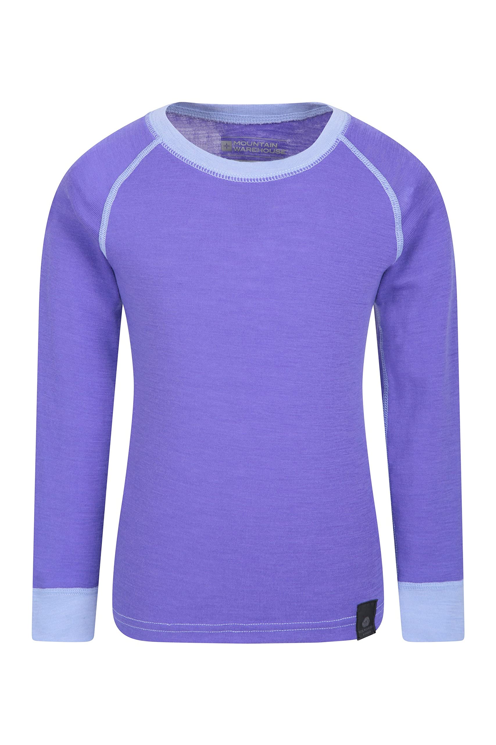 Mountain Warehouse Merino Kids Round Neck Thermal Baselayer Top – Long Sleeve, Lightweight, Antibacterial, Breathable & Quick Dry T-Shirt - Travelling & Outdoors Purple Kids Size 9-10 Years