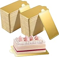 YEUIKERR 300 Gold Rectangular Mini Cake Boards 4x2.36in - Durable Greaseproof Cardboard Bases for Mousse Cakes, Cupcakes, Desserts