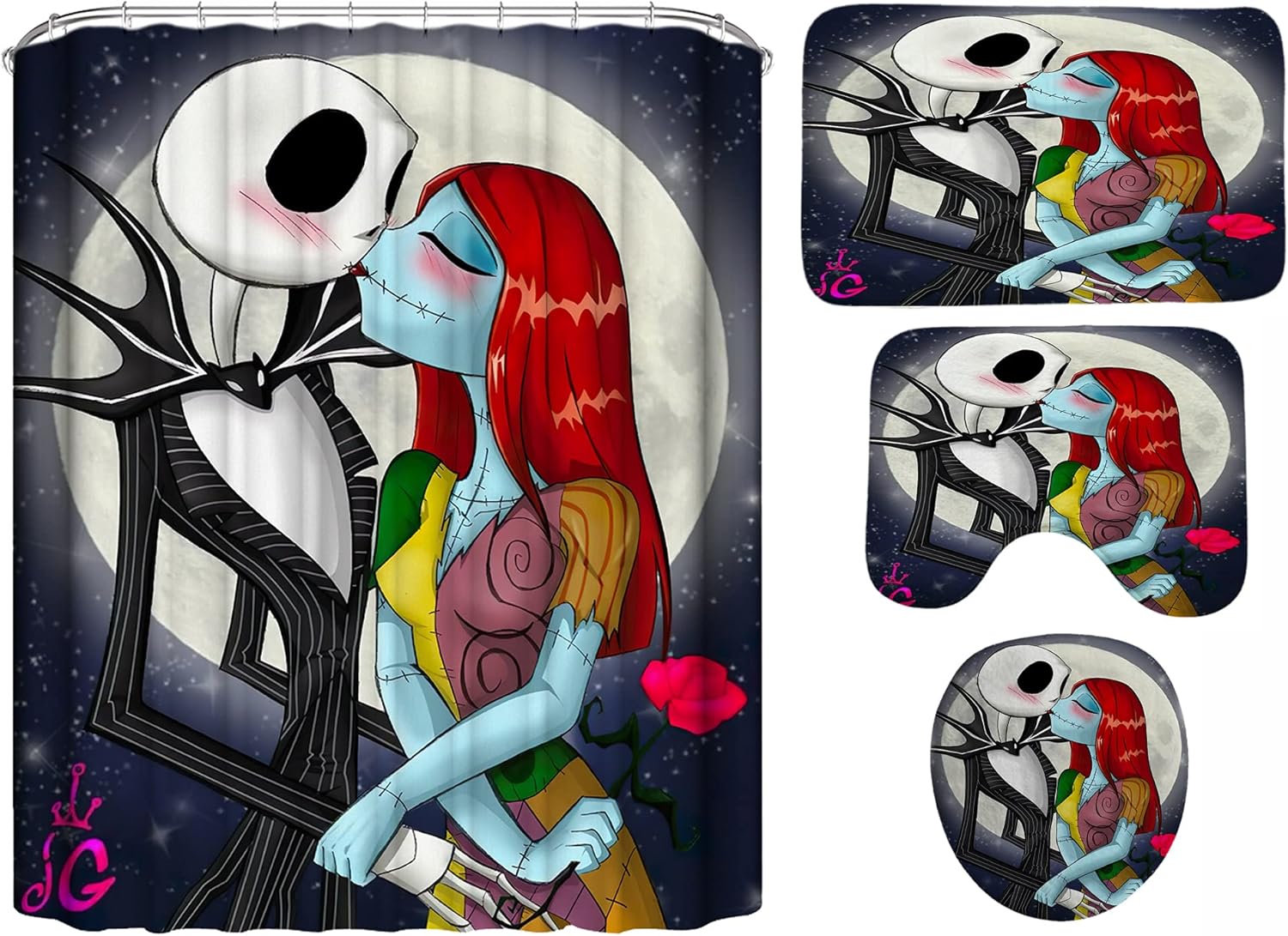 DDS-DUDES 4Pcs Christmas Shower Curtain Sets Kids Bathroom Halloween Decor with 12 Curtain Hooks for Bathroom, Waterproof 71 x 71 inch (D4)