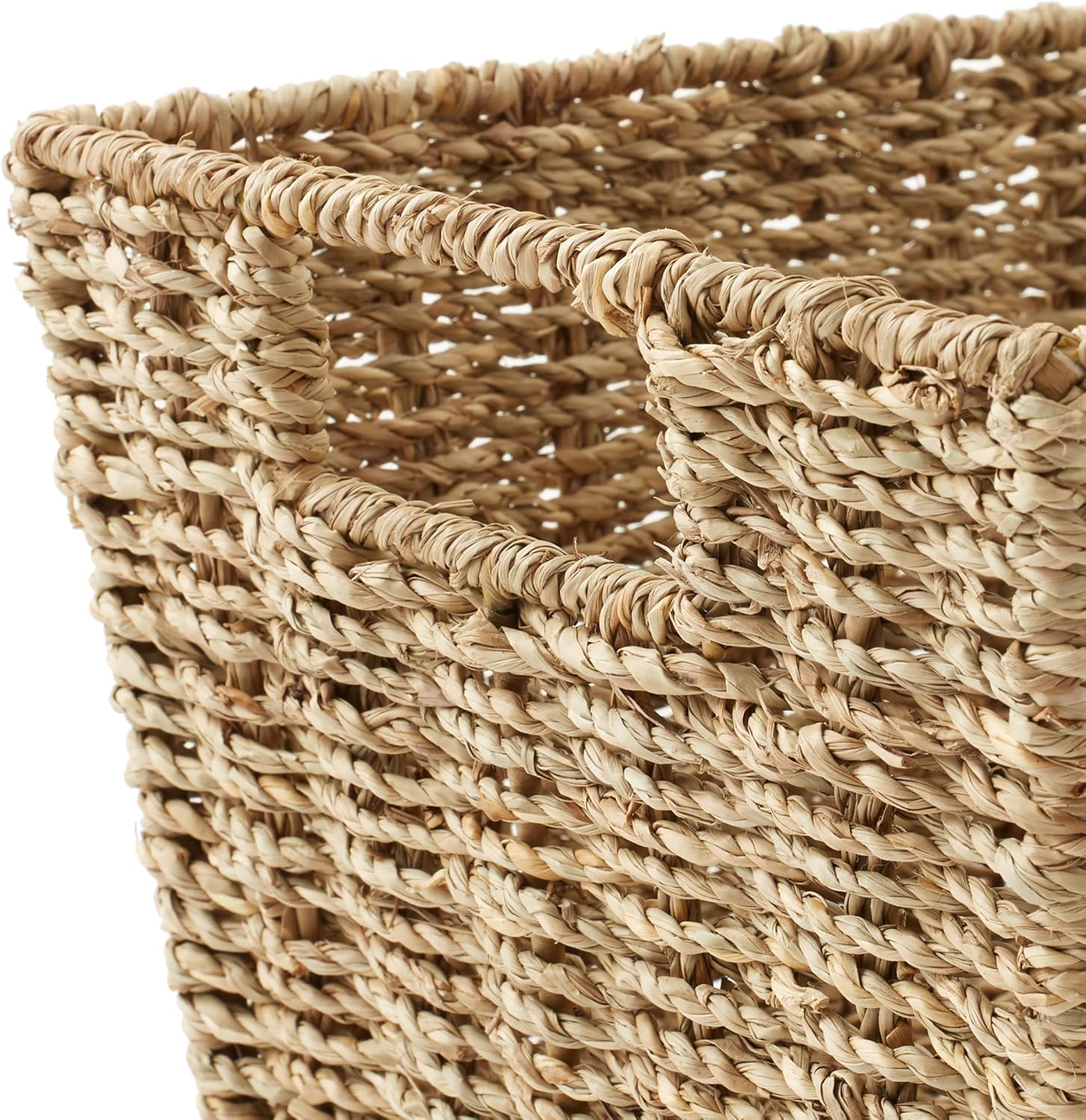 Casafield Set of 4 Seagrass Hyacinth Storage Baskets with Handles - Natural, Woven Storage Bins for Shelves, Blankets, Laundry Organization