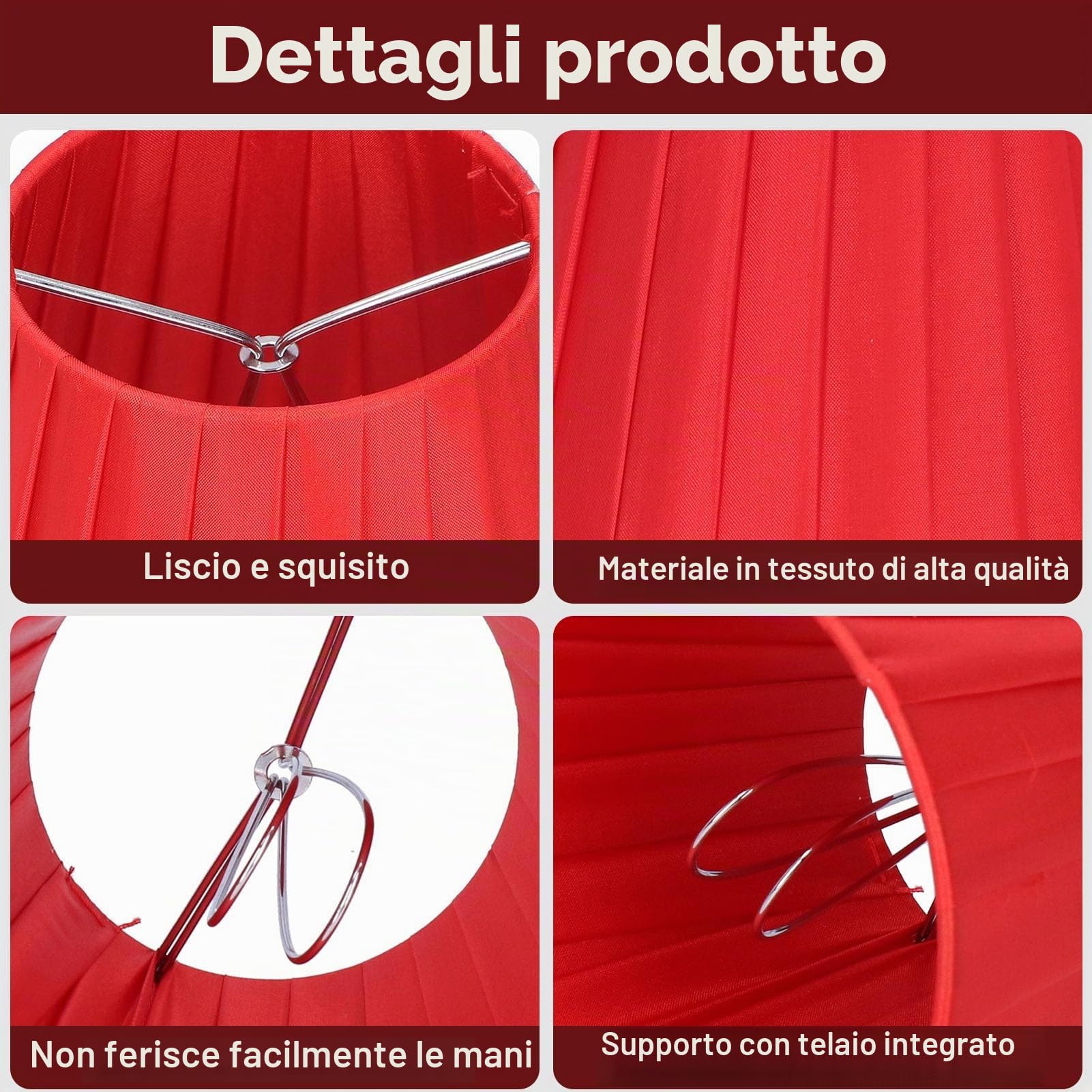 HERCHR 6Pcs Paralume Paralume per Lampada da Tavolo Lampadario di Cristallo in Tessuto Lampada da Parete, Rosso