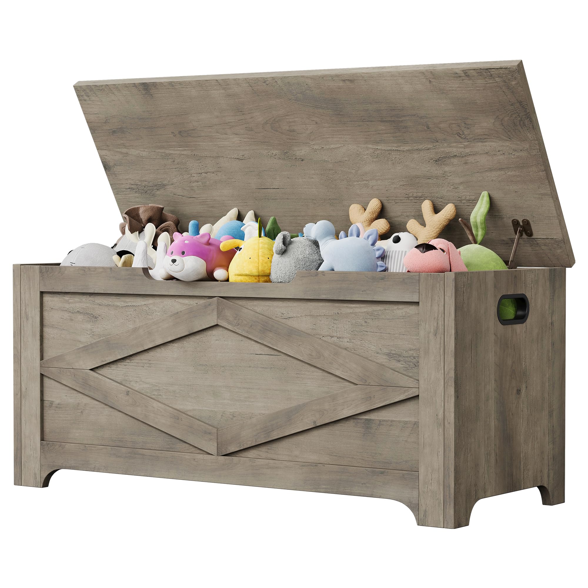 GarveeHome Graue Sitzbare Aufbewahrungsbox im Bauernhaus-Stil, 136kg Tragfähigkeit, Großkapazität Für Spielzeug & Kleidung, Für Kinderzimmer & Wohnzimmer, Größe 100 x 40 x 45 cm