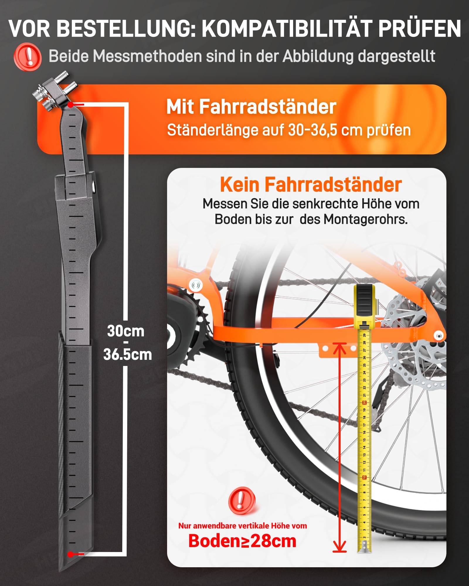 HENMI Fahrradständer e-bike 24-29 Zoll, 40mm lochabstand mit 2 löchern Extra Stabil 80 KG, Verstellbarer Fahrradständer für e bike Mountainbike Rennrad