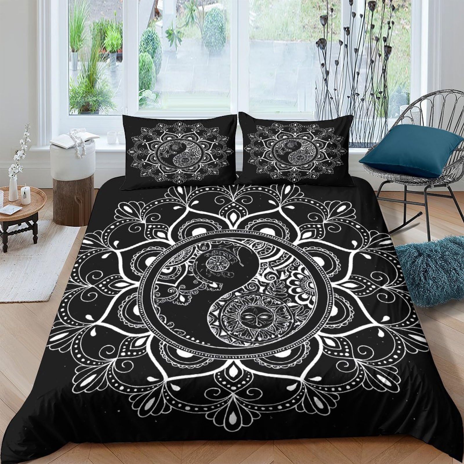 Ctjqhvkz Style-6 3D Printed Yin Yang Mandala Fitted Sheet Microfiber Black White Bed Cover Non Slip Easy Care For Bedroom Dorm Home Decor Single（135X200cm）