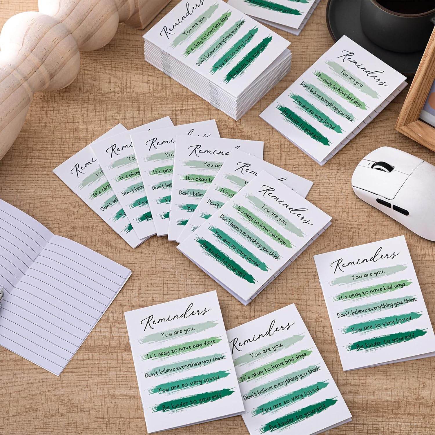 Eaasty 50 Pcs Mental Health Awareness Gifts Bulk Inspirational Little Reminders Green Ribbon Mental Health Journal Mini Notebook Employee Appreciation Gifts for Coworkers Staff Teacher Visitors - Image 3