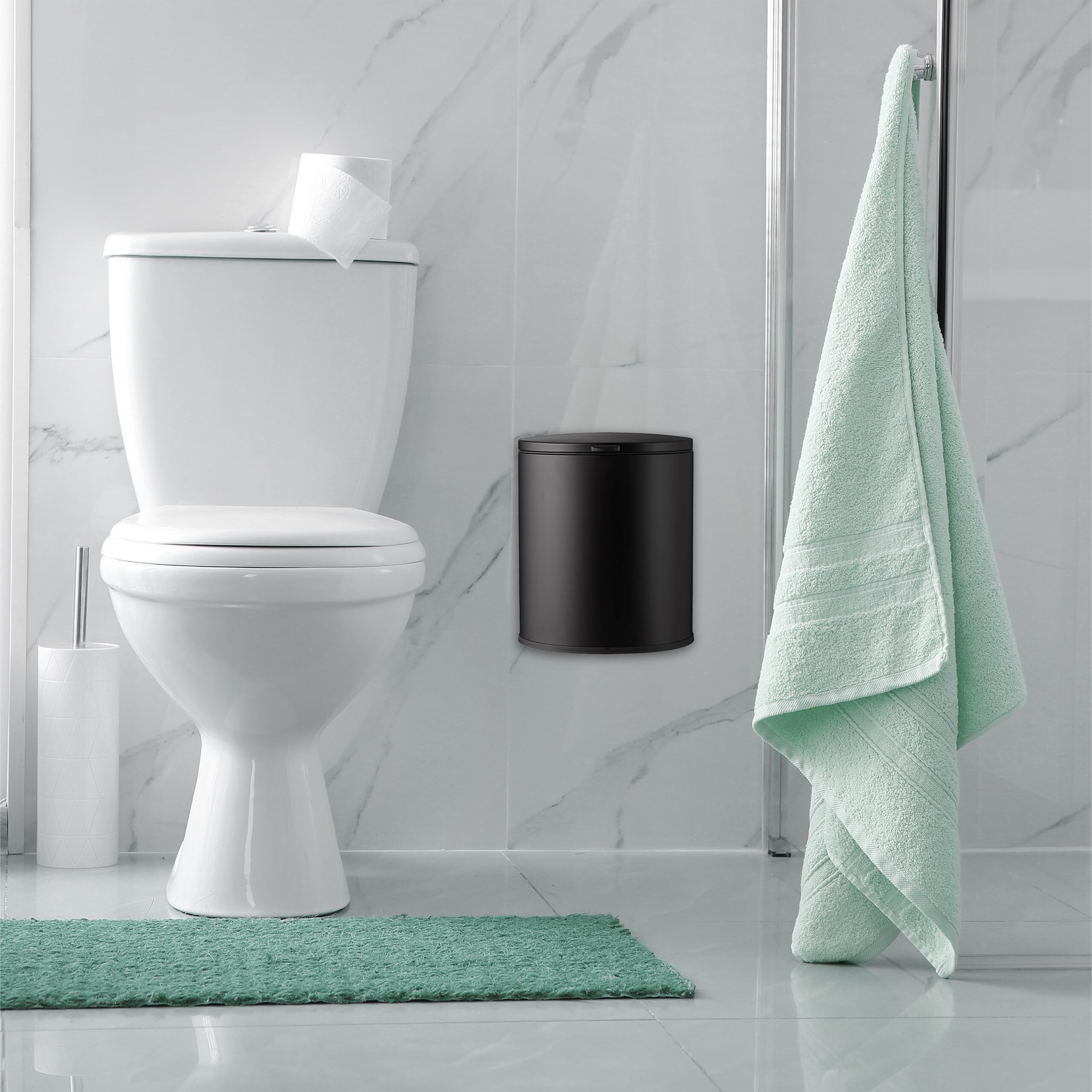 Relaxdays Cubo de Basura Colgante, 9 L, Cierre Automático, Papelera Interior Extraíble, Montaje Pared, Basurero, Negro