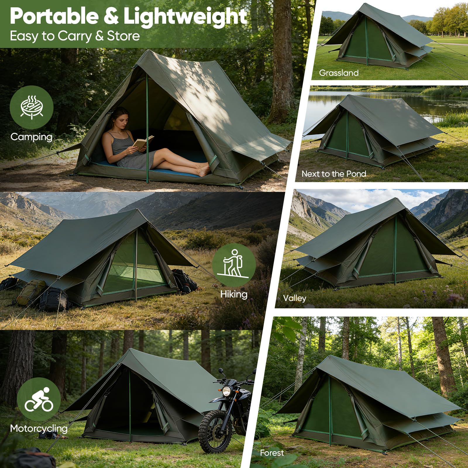 1 & 2 Personen Zelt kleines Packmaß Ultraleicht für Fahrrad oder Motorrad Reise 3000mm Wassersäule mit 200D-Oxford-Gewebe separatem Innenzelt Wandern Trekking Camping