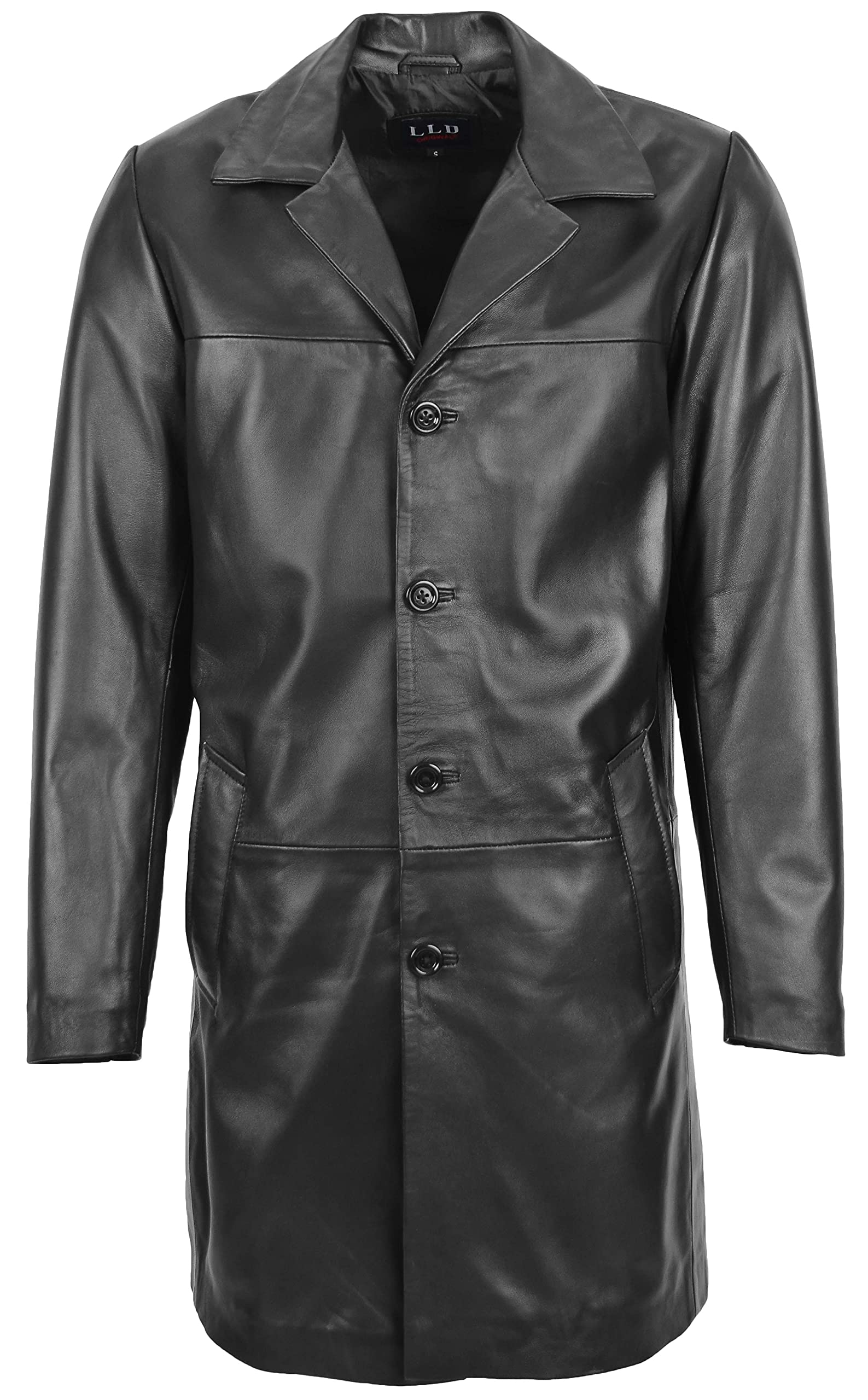 Mens Real Leather 3/4 Length Mac Coat Jimmy Black (S)