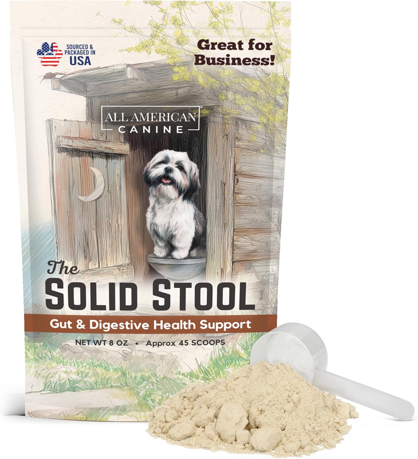 All American Canine The Solid Stool Pumpkin for Dogs Stool Hardener & Fiber - Anal Gland Support Powder with Probiotics & Digestive Enzymes - Fast Acting Gut Health - Made in USA - Beef Broth, 8oz