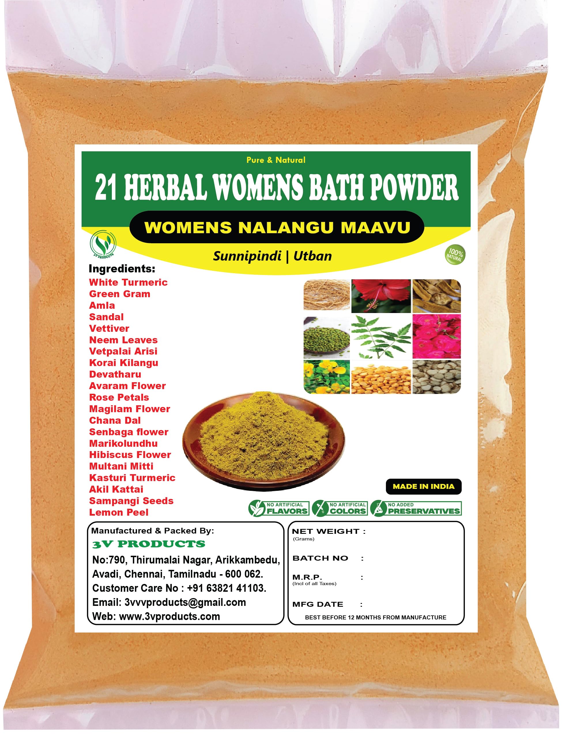 3V PRODUCTS Herbal Bath Powder 150 Grms | 21 Herbal Nalangu Maavu | Ubtan Bath Powder | Sunnipindi for Baby, Girls & Women (100% Natural) for Body Scrub | Face Pack | Mask (Pack of 1)-picture-13
