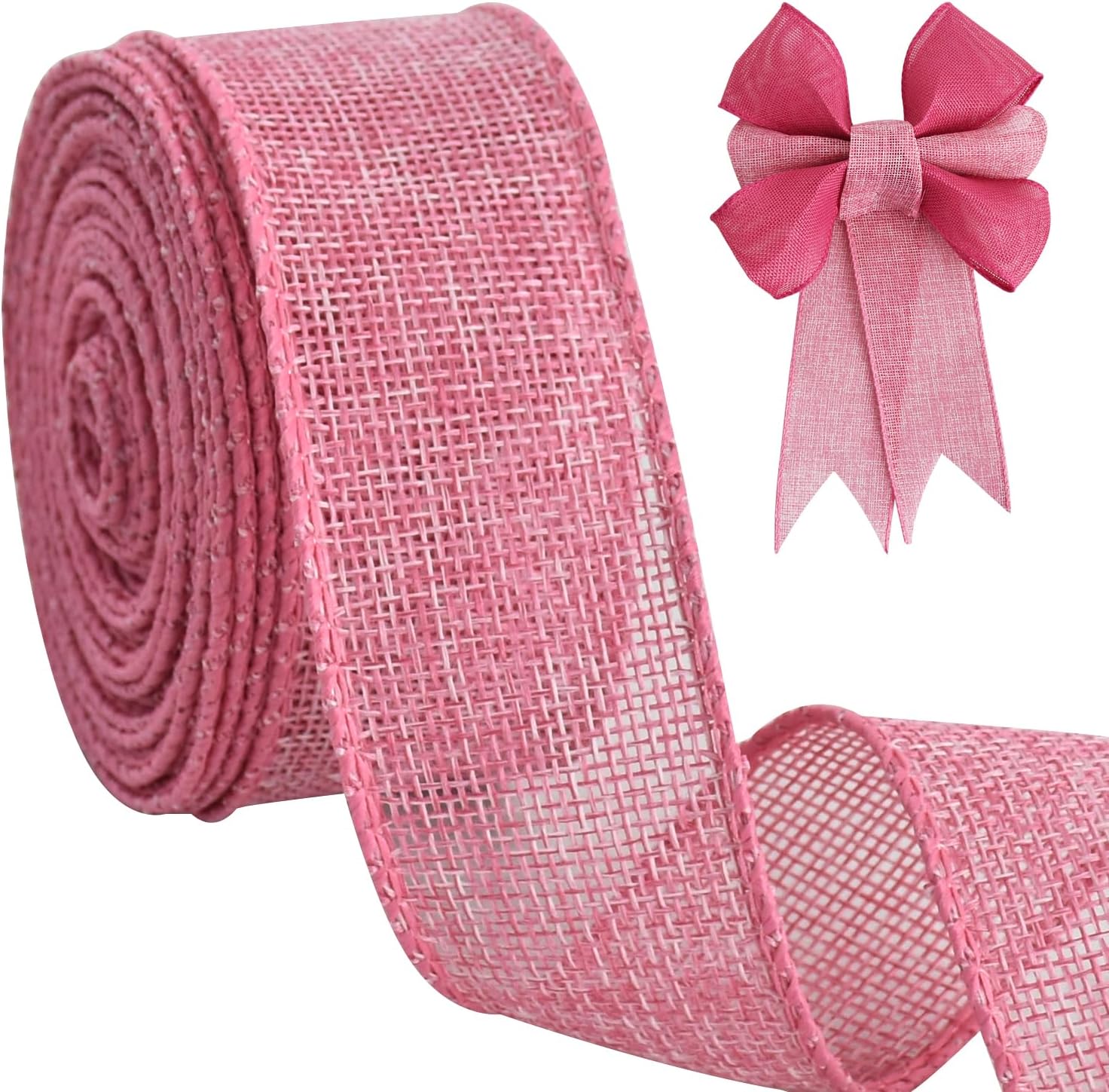 TONIFUL Burlap Wired Ribbon, 11/2 Inch Faux Burlap Ribbons