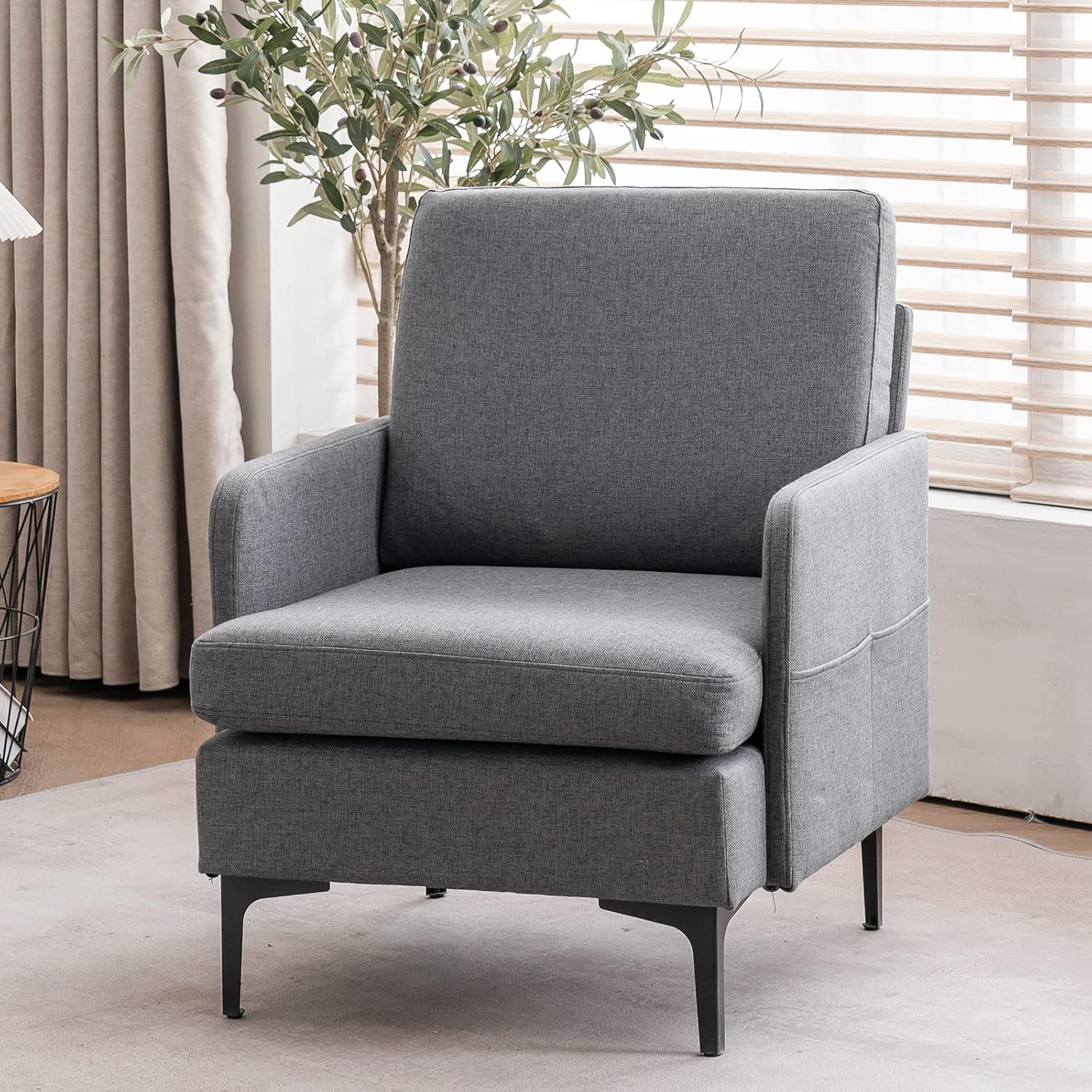 SSLine Modern Single Sofa Chair,Upholstered Accent Chair Lounge Chair with Metal Legs,High Backrest Comfy Armchair with Comfortable Cushioned Seat for Reading,Guest Room,Bedroom, Office,Living Room