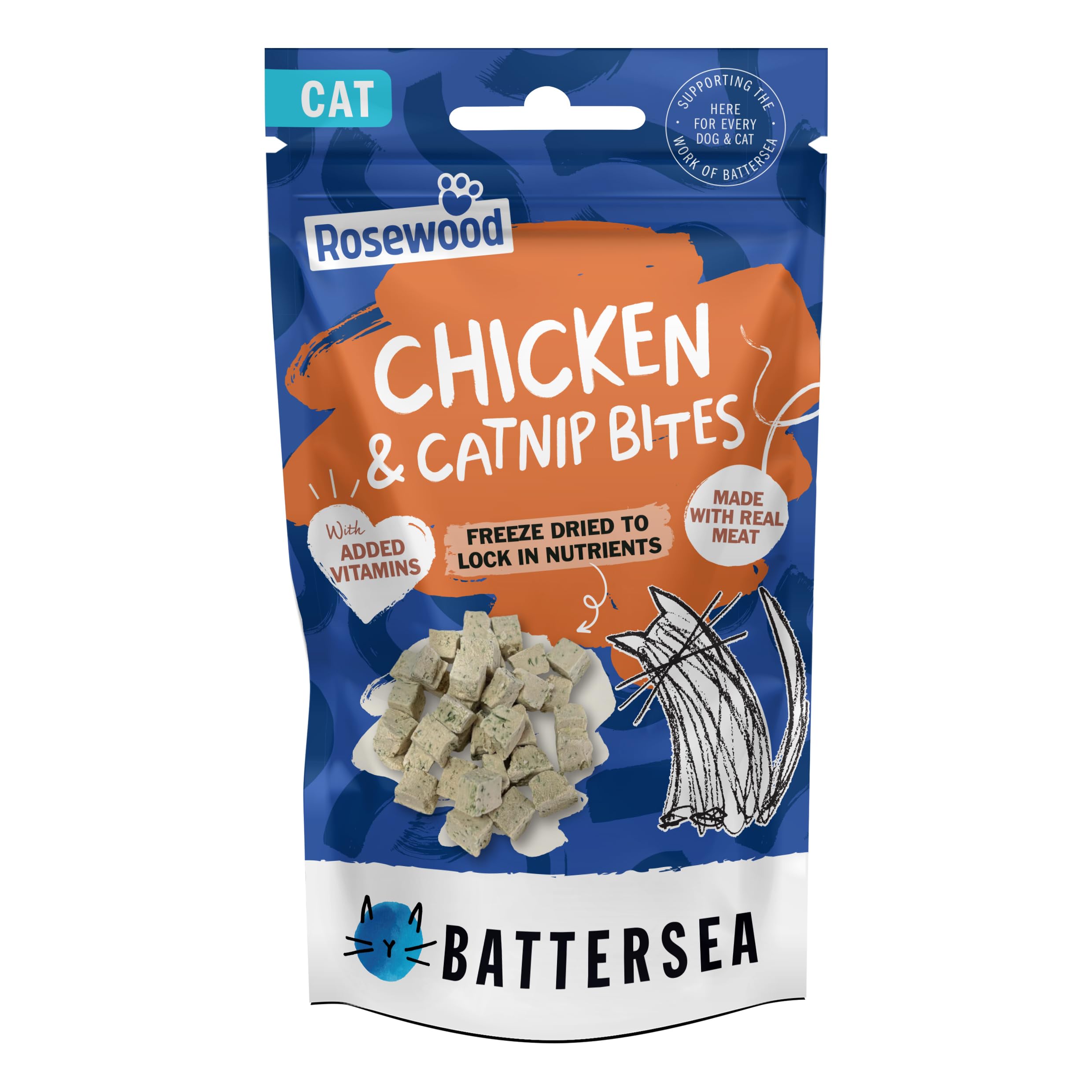 Rosewood x Battersea Chicken & Catnip Freeze Dried Cat Treats – High Protein Healthy Cat Snack with Added Vitamins, Real Meat and Catnip Infused for Stimulation