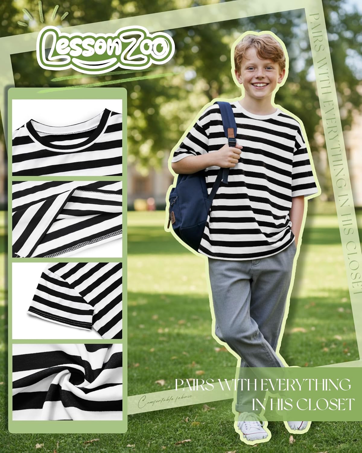 Boys Striped T Shirt Oversized Short Sleeve Basic Tops Crew Neck Loose Tees Kid Fashionable Casual Top 5-14 Years - Image 3