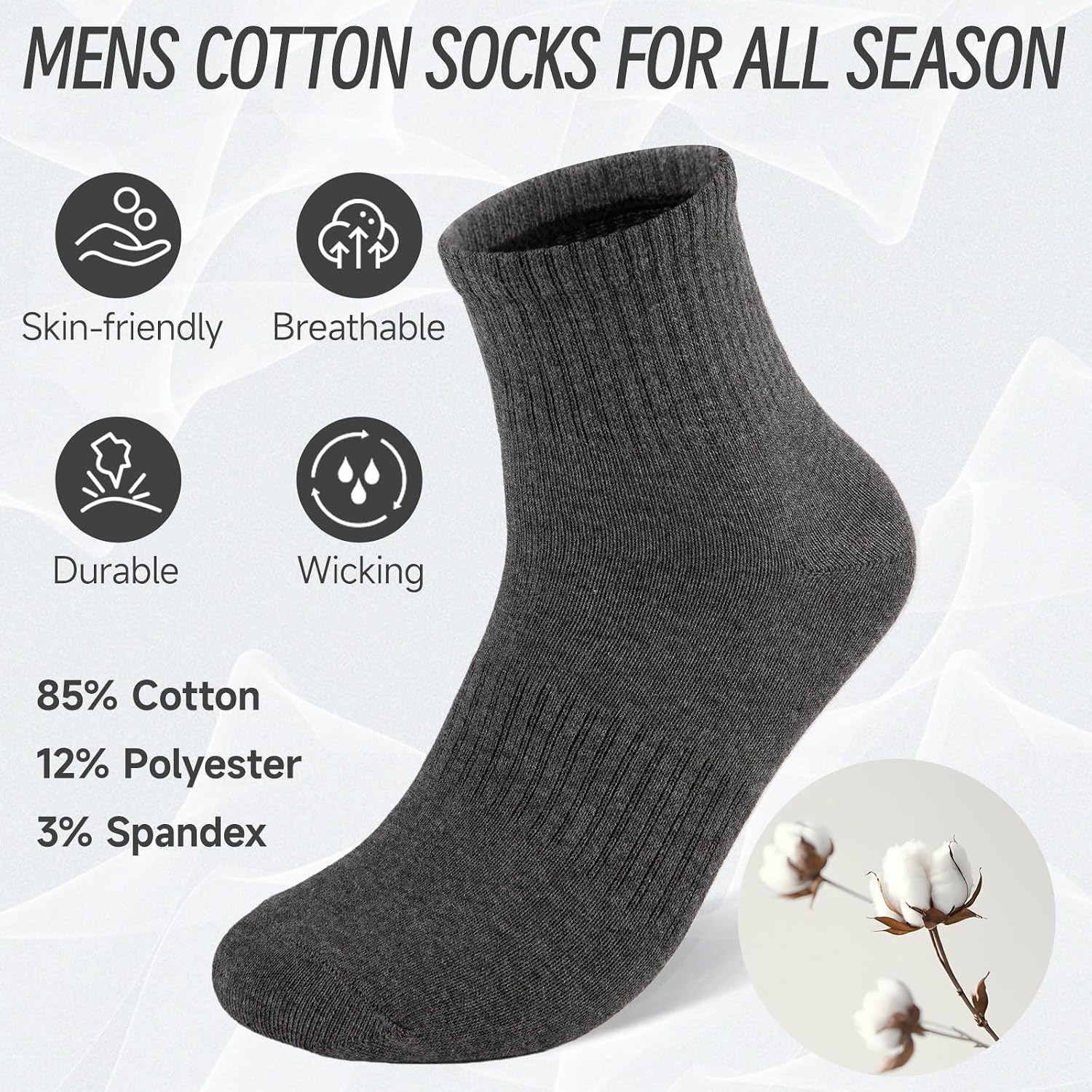 eallco Mens Ankle Socks Cotton Quarter Thin Ankle High Mini Crew Socks for Men 6 Pairs thumbnail