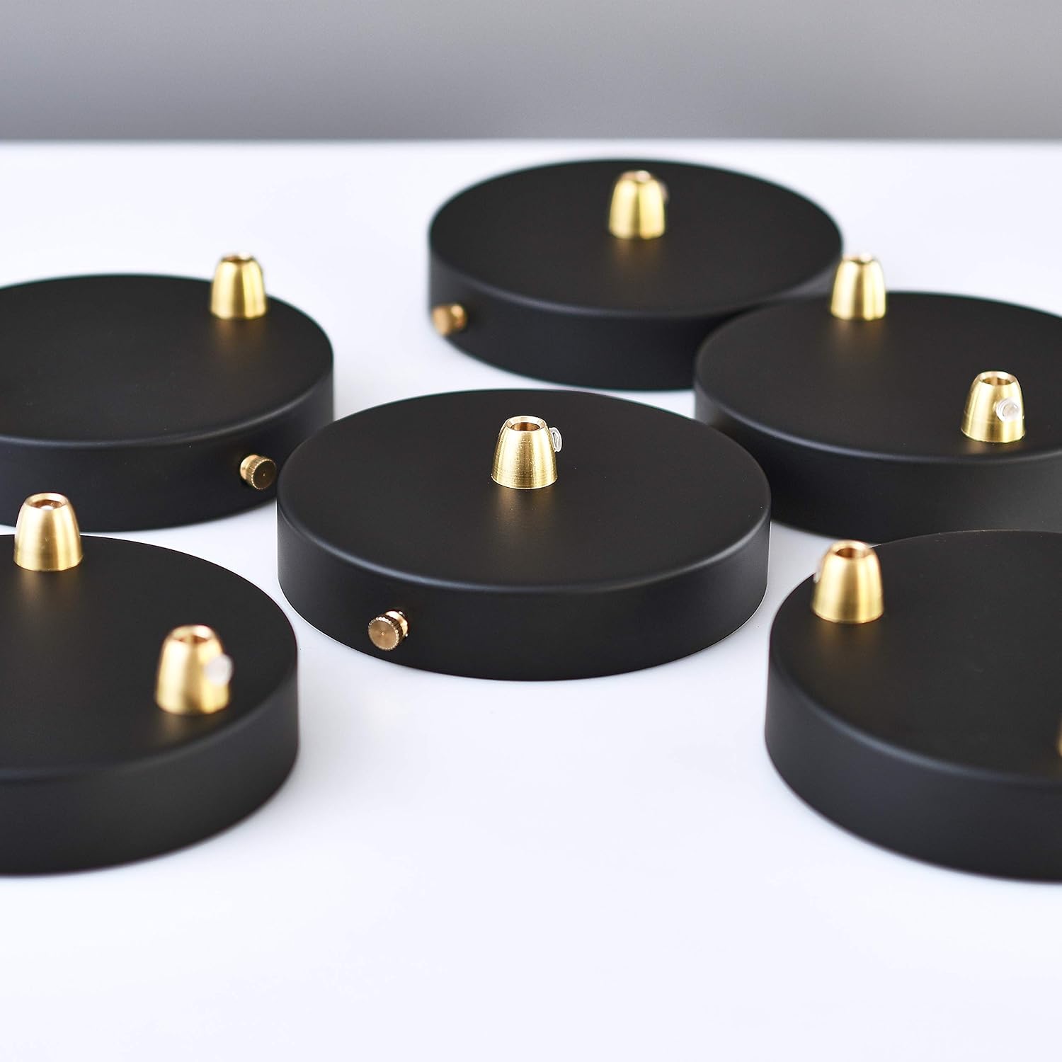 BRIGHTTIA 2-Port Black Ceiling Canopy with Brass Cord Grip Conversion Kit - 4.7in (120mm) Pendant Light Cover Plate - Convert Plug-in to Hardwire Fixture - DIY Lighting Lamp Parts (BA-C202B)
