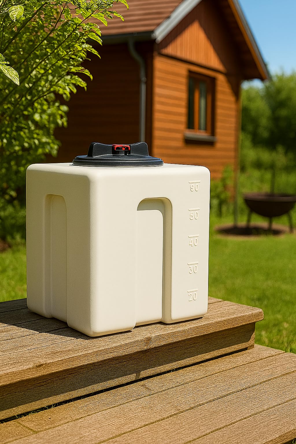 KMND Wassertank 60 Liter Kunststoff Wasserbehältet Regentonne - Marmoriert | Lebensmittelechtes Polyethylen, UV- Frostbeständig, für Garten, Wohnmobil, Futtertonne Eckig, Camping & Notvorrat, Made in EU