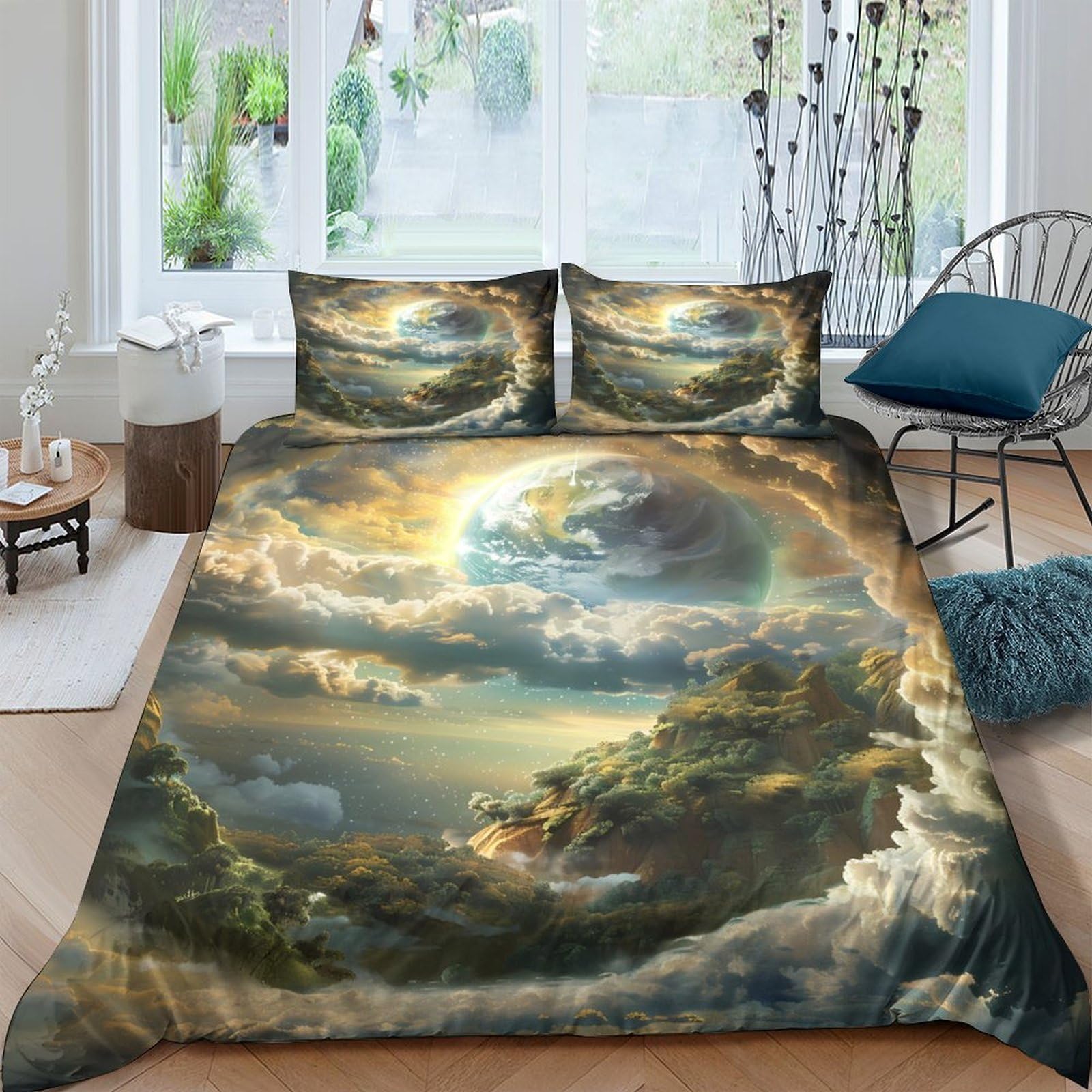 Ctjqhvkz Style-1 3D Printed Ocean Storm Fitted Sheet Microfiber Soft Art Cloudy Sky Mattress Cover For Bedroom Dorm Decor Single（135X200cm）