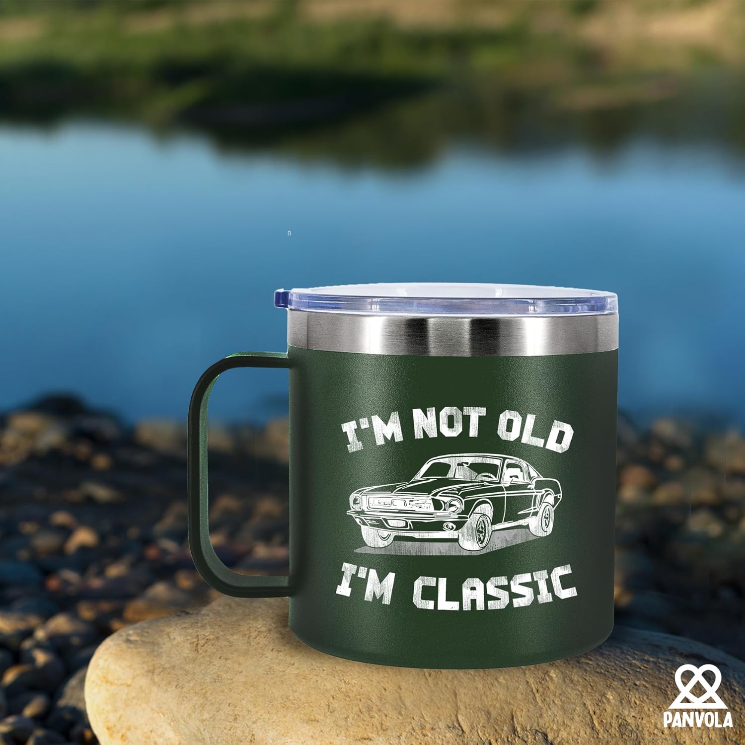 Panvola I'm Not Old I'm Classic 50th 60th 70th 80th 90th Birthday Gifts Grandpa Dad Retirement Gift Vintage Car Insulated Coffee Cup 14oz With Handle And Lid Camping Travel Mugs (Green, 14 oz) - Image 7